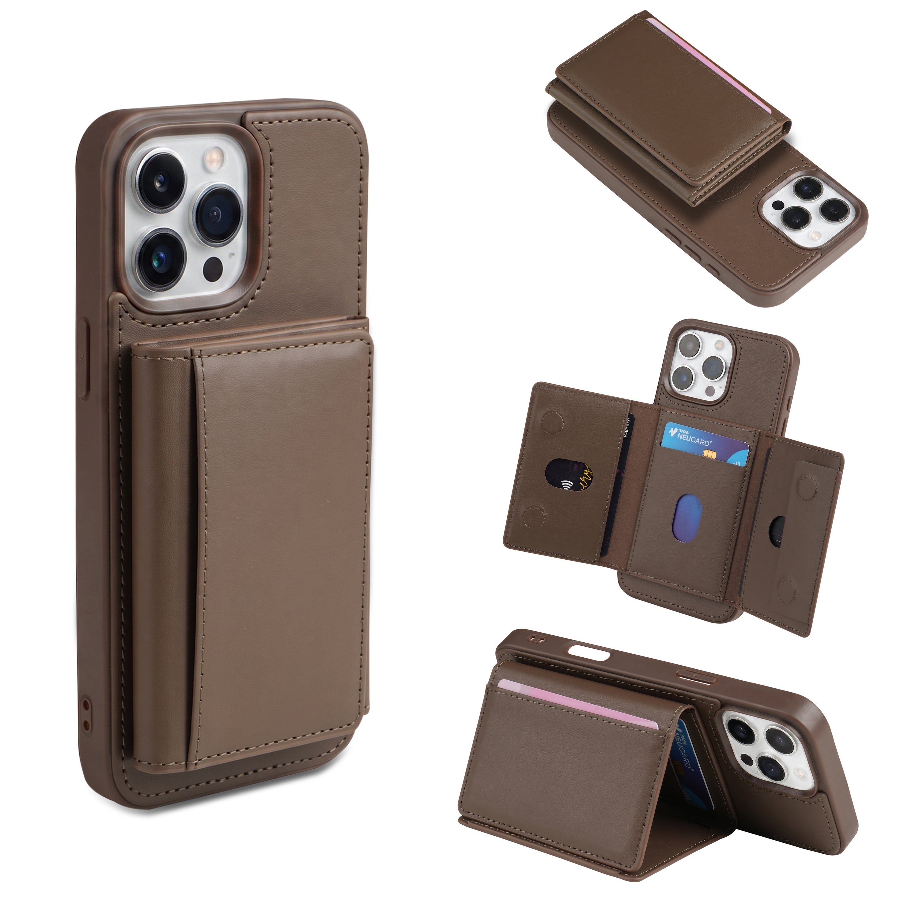 iPhone 16 Pro Max Magnetic Case with Detachable Cardholder - Brown