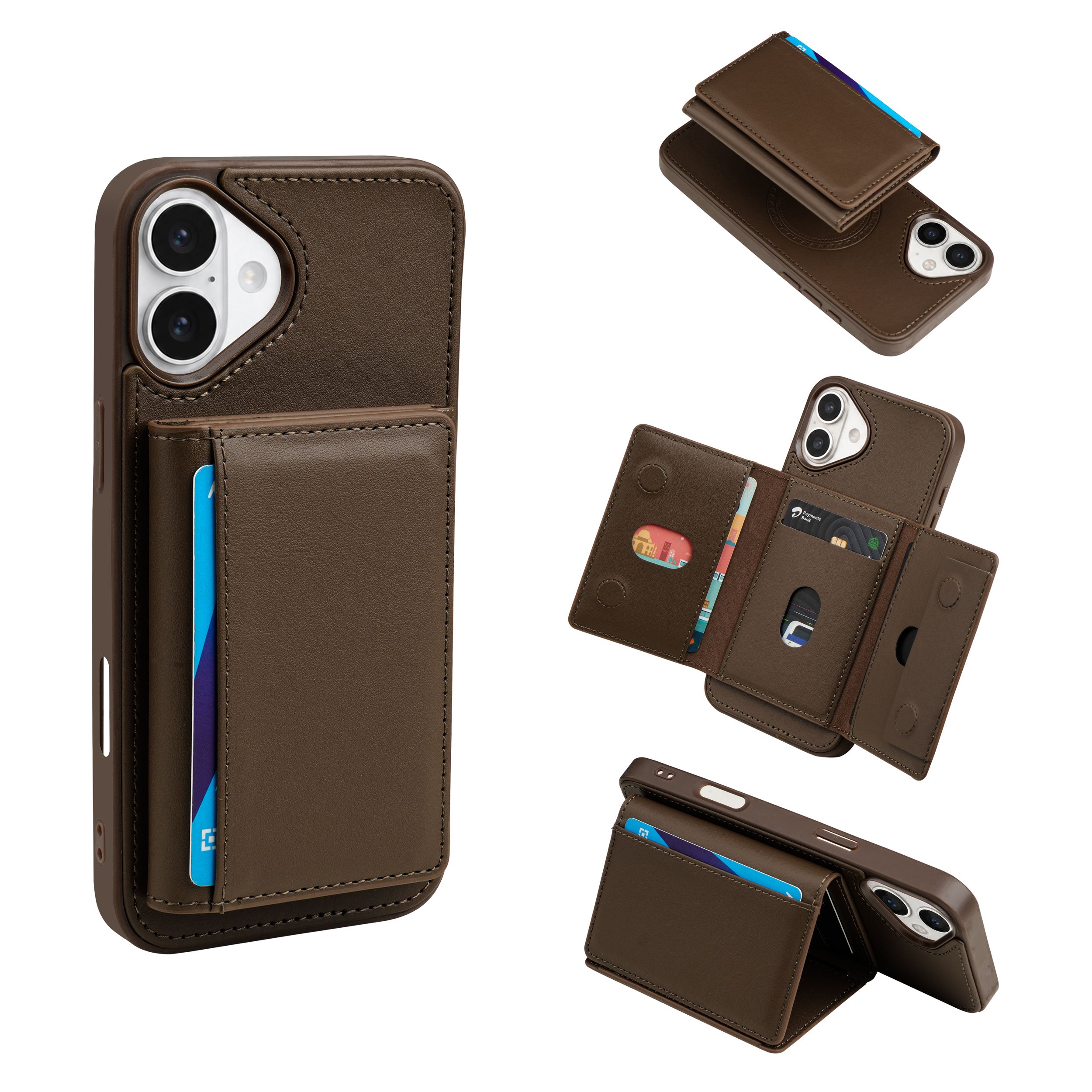 iPhone 16 Plus Magnetic Case with Detachable Cardholder - Brown