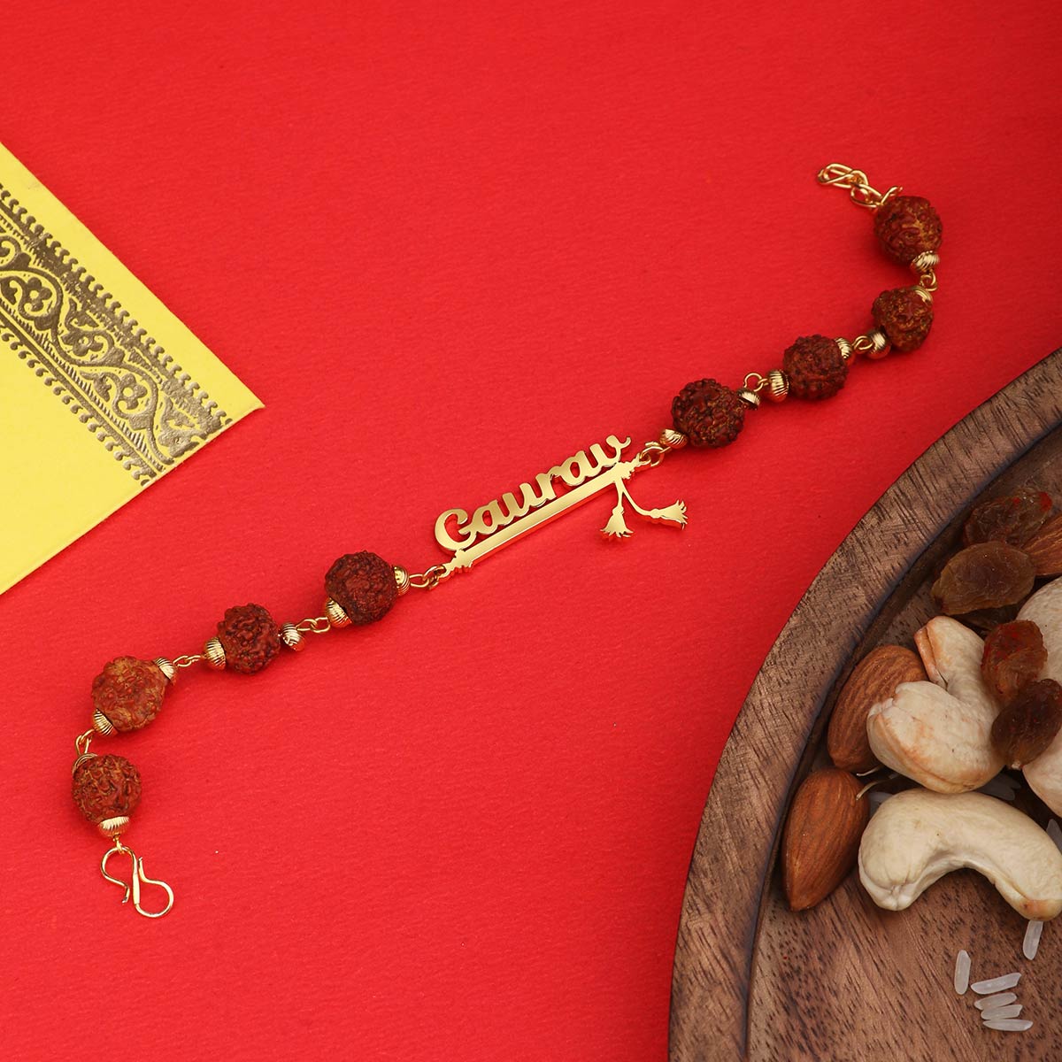 Personalized Flute Design Rudraksh Rakhi With Name