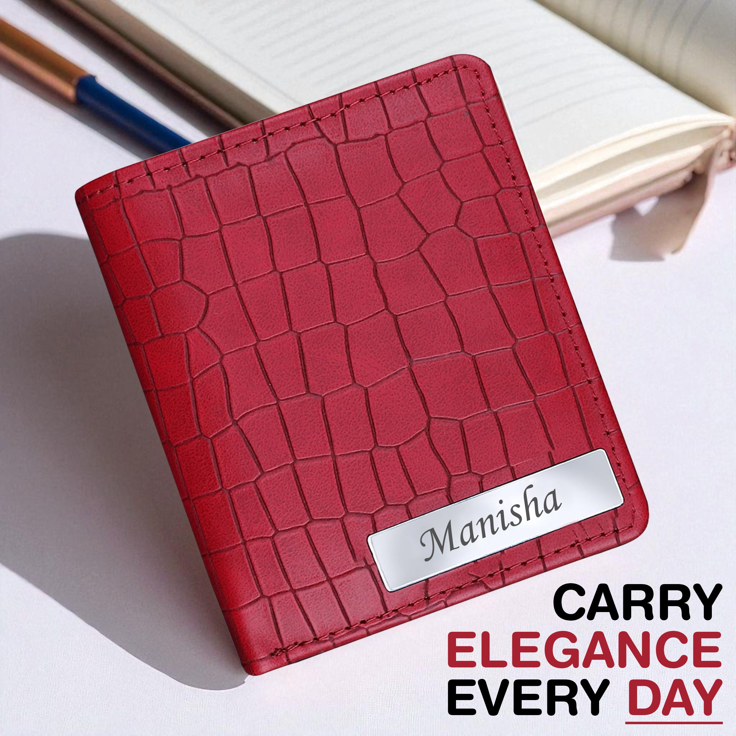 Personalized Croco Design Cardholder With Name - Red