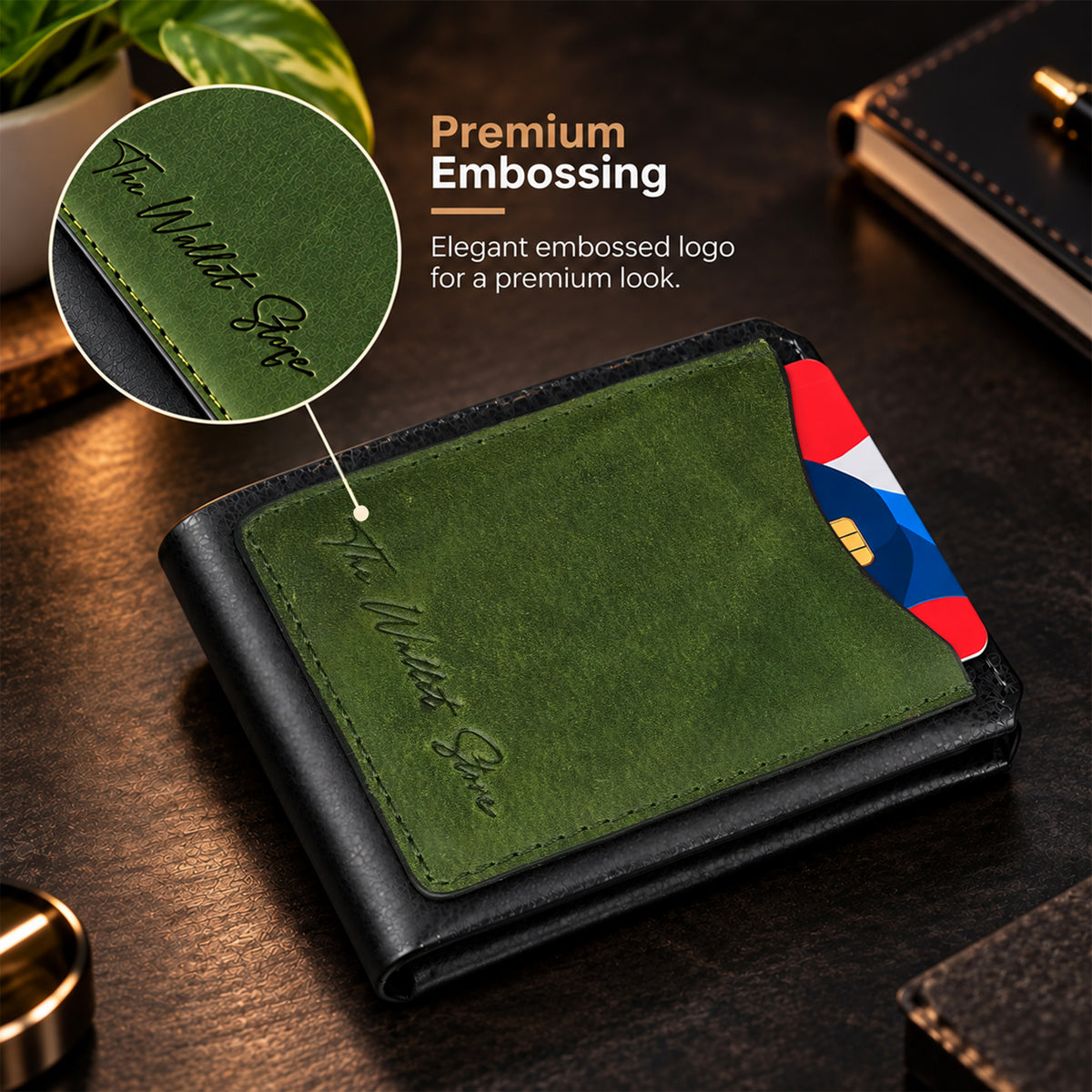 Hunter Dual-Tone Leather Men's Wallet with Magnetic Closure - Green