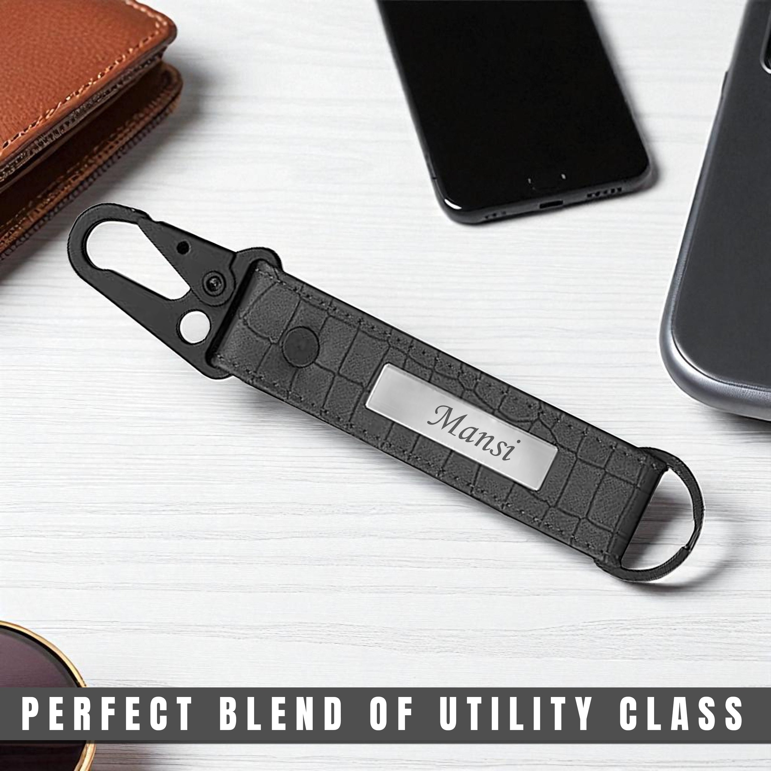 Personalized Croco Design Keychain With Name - Grey