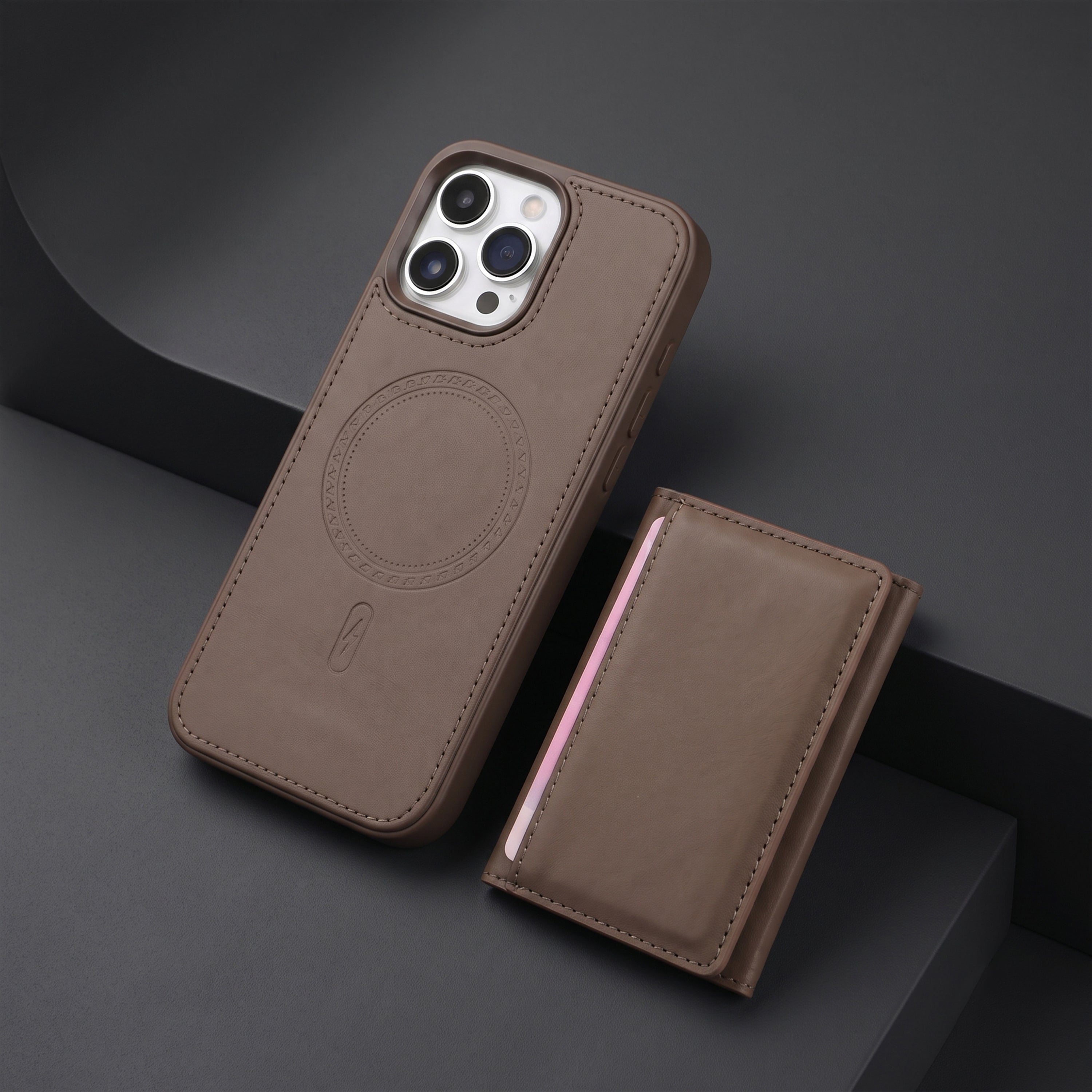 iPhone 16 Pro Max Magnetic Case with Detachable Cardholder - Brown