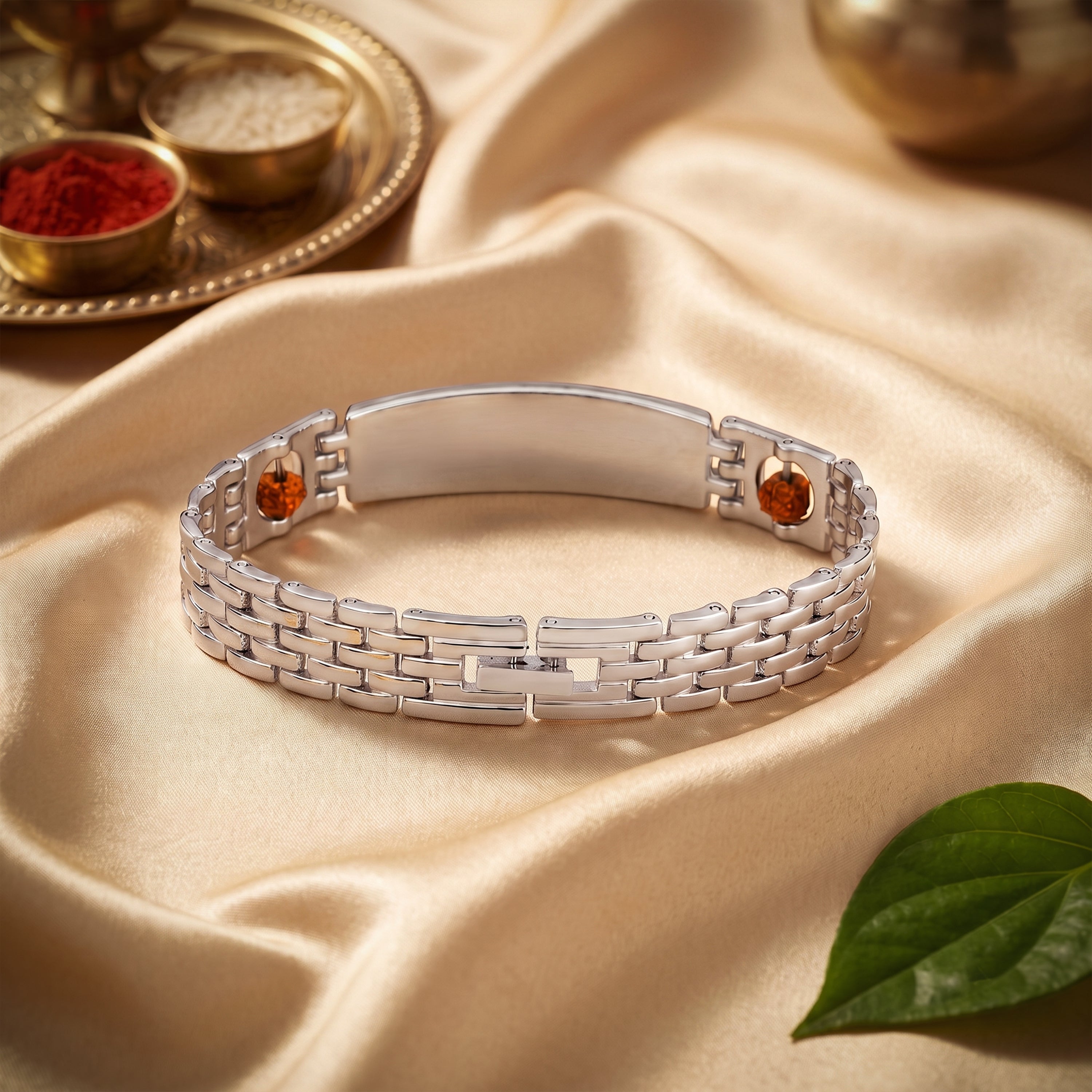 Personalized Rudra Bandhan Bracelet Rakhi With Gift Box - Silver