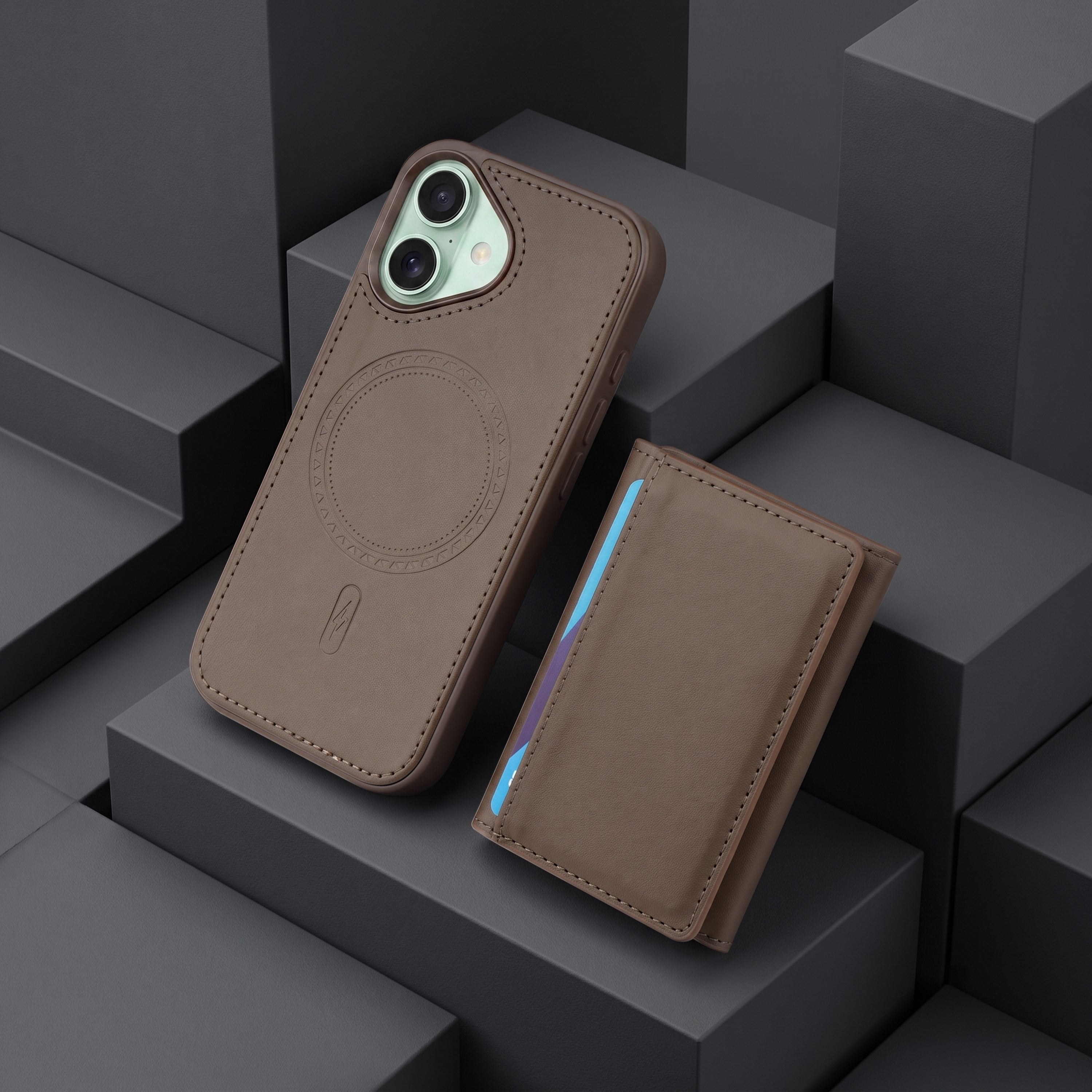 iPhone 16 Magnetic Case with Detachable Cardholder - Brown