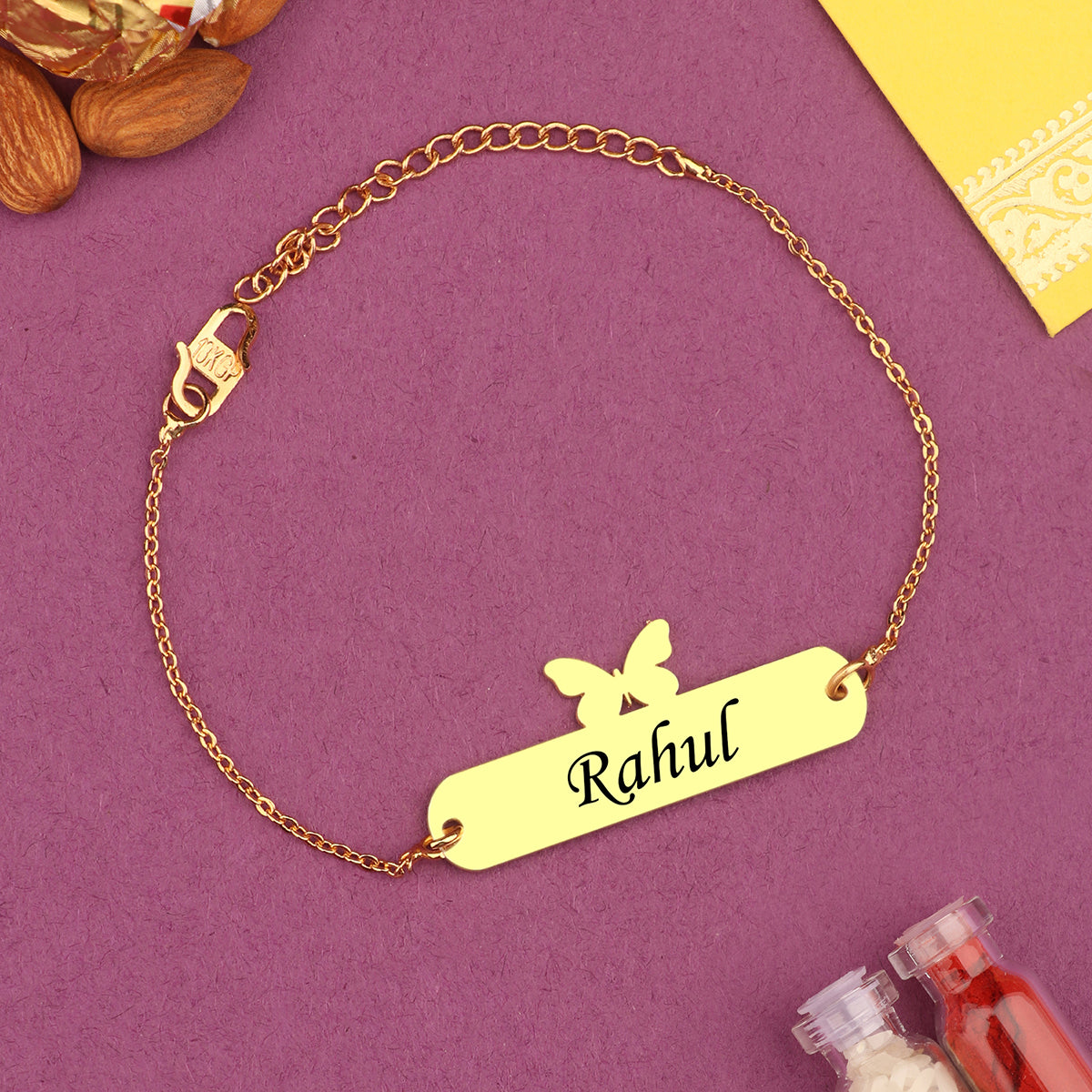 Personalized Metal Butterfly Rakhi With Name
