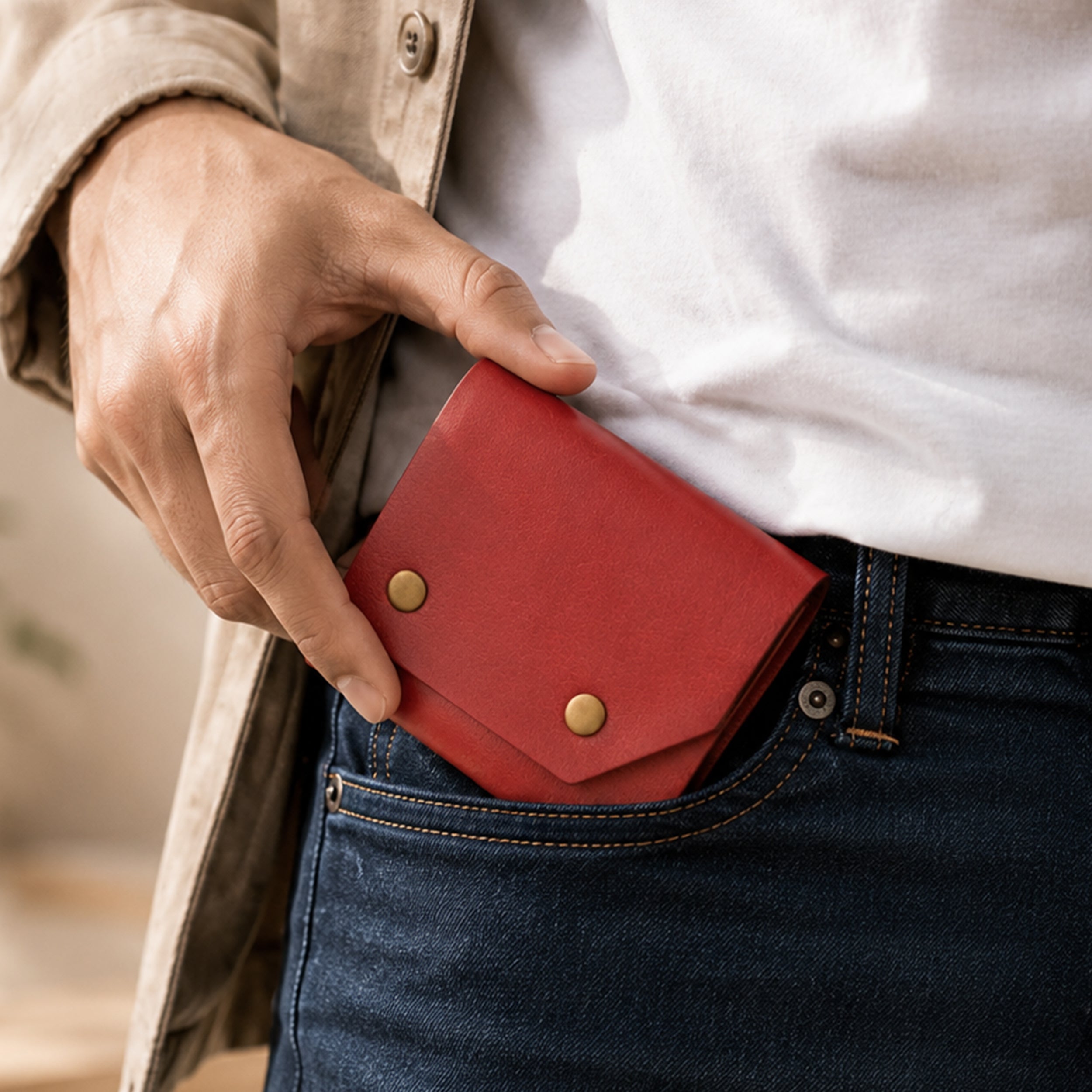 Snapper Minimalist Genuine Leather Wallet - Red