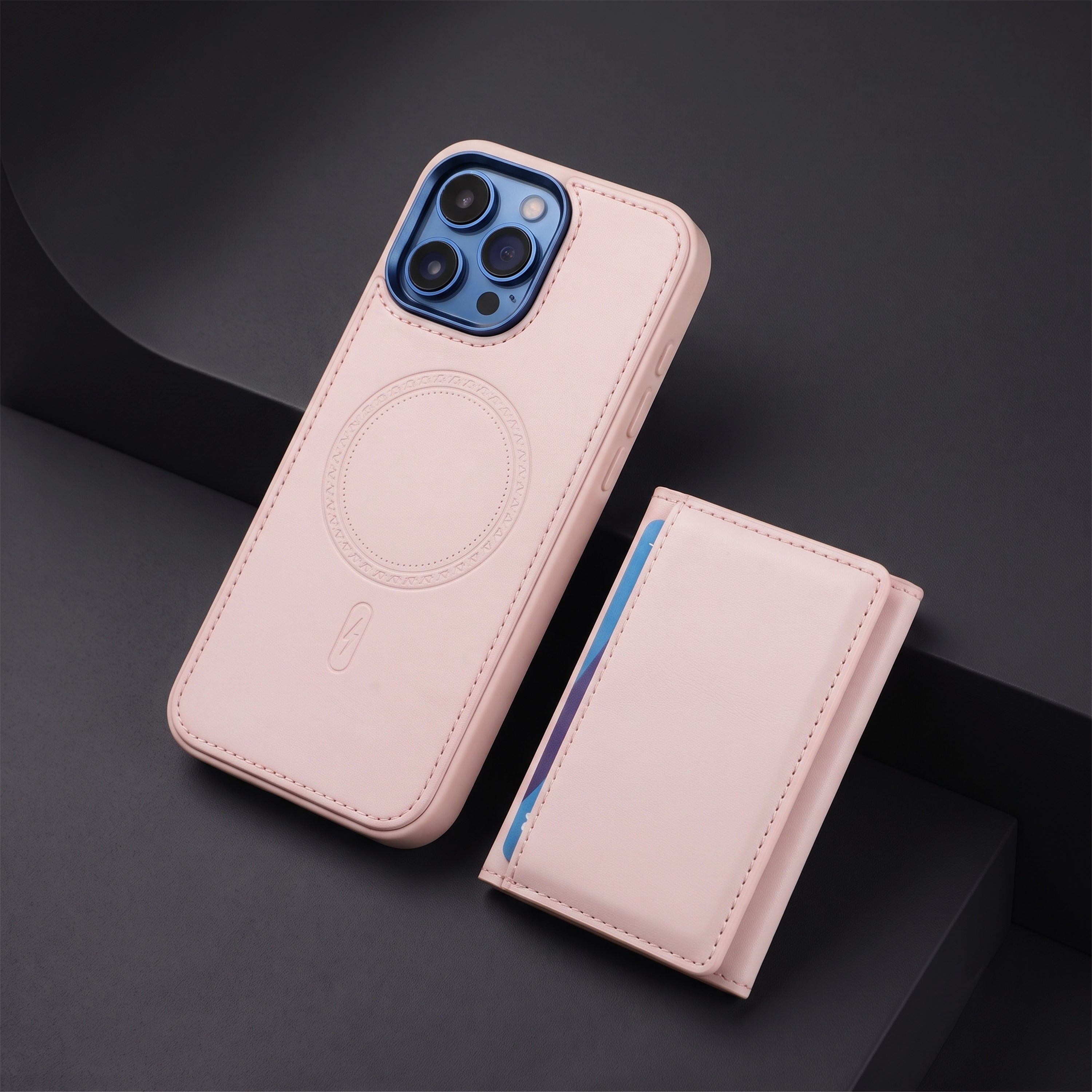 iPhone 16 Pro Max Magnetic Case with Detachable Cardholder - Pink