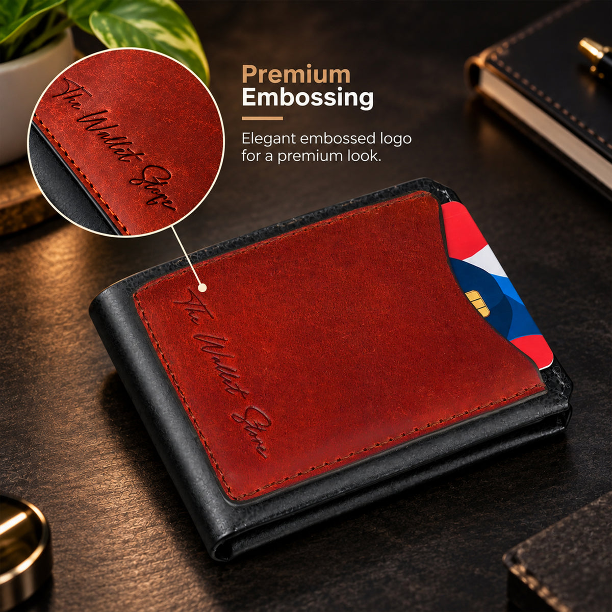 Hunter Dual-Tone Leather Men's Wallet with Magnetic Closure - Red