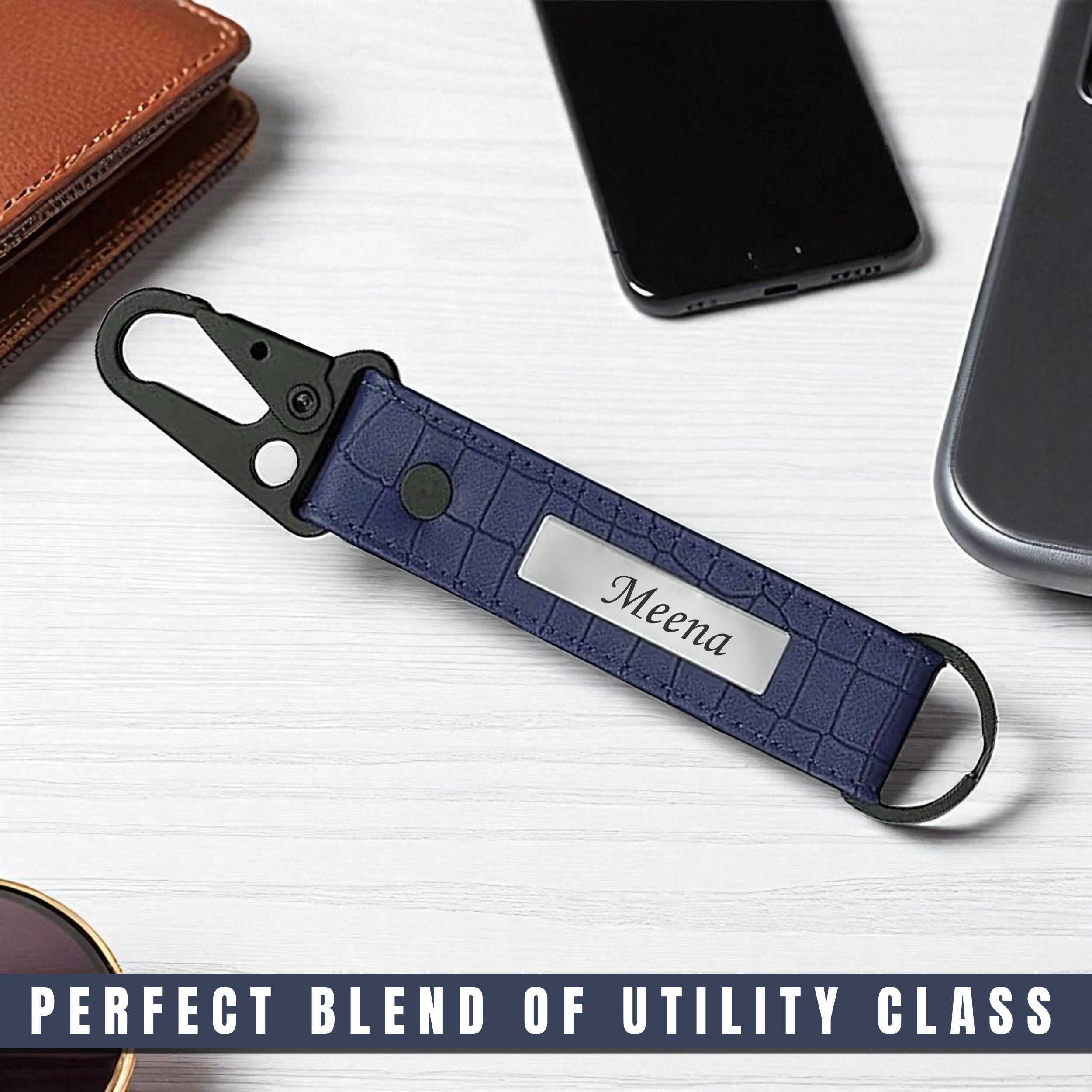 Personalized Croco Design Keychain With Name - Blue