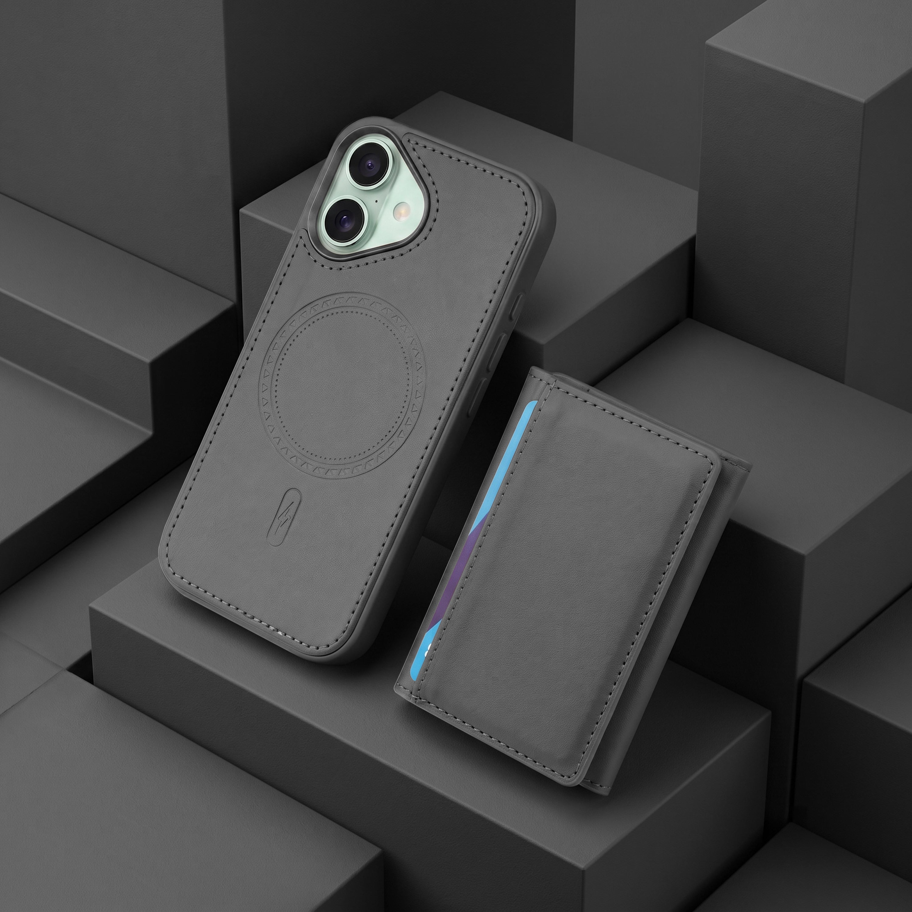 iPhone 16 Magnetic Case with Detachable Cardholder - Grey