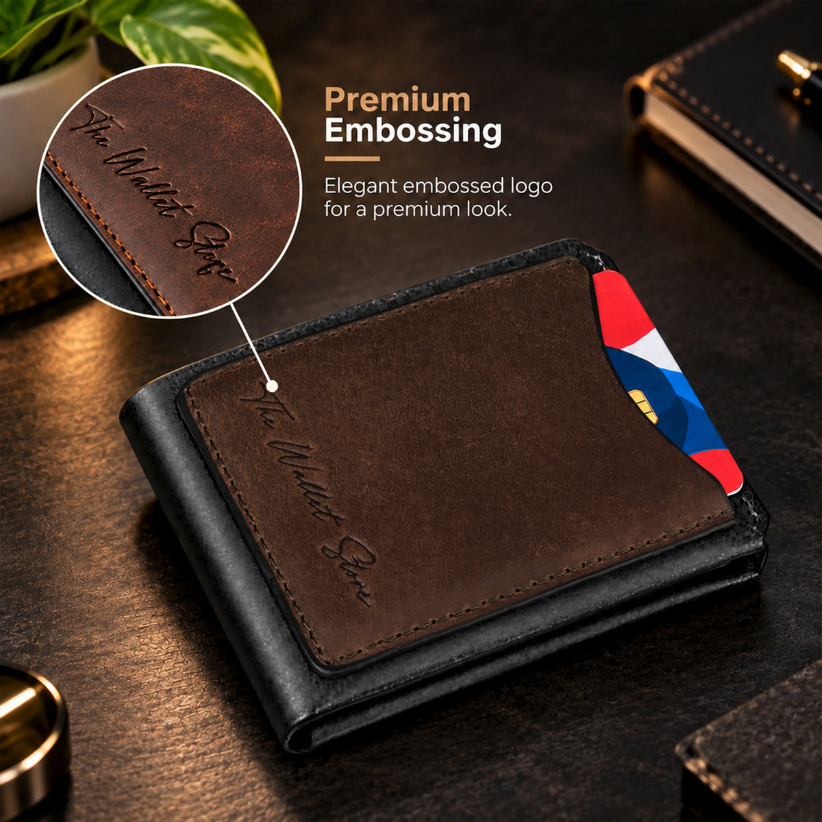 Hunter Dual-Tone Leather Men's Wallet with Magnetic Closure - Dark Brown
