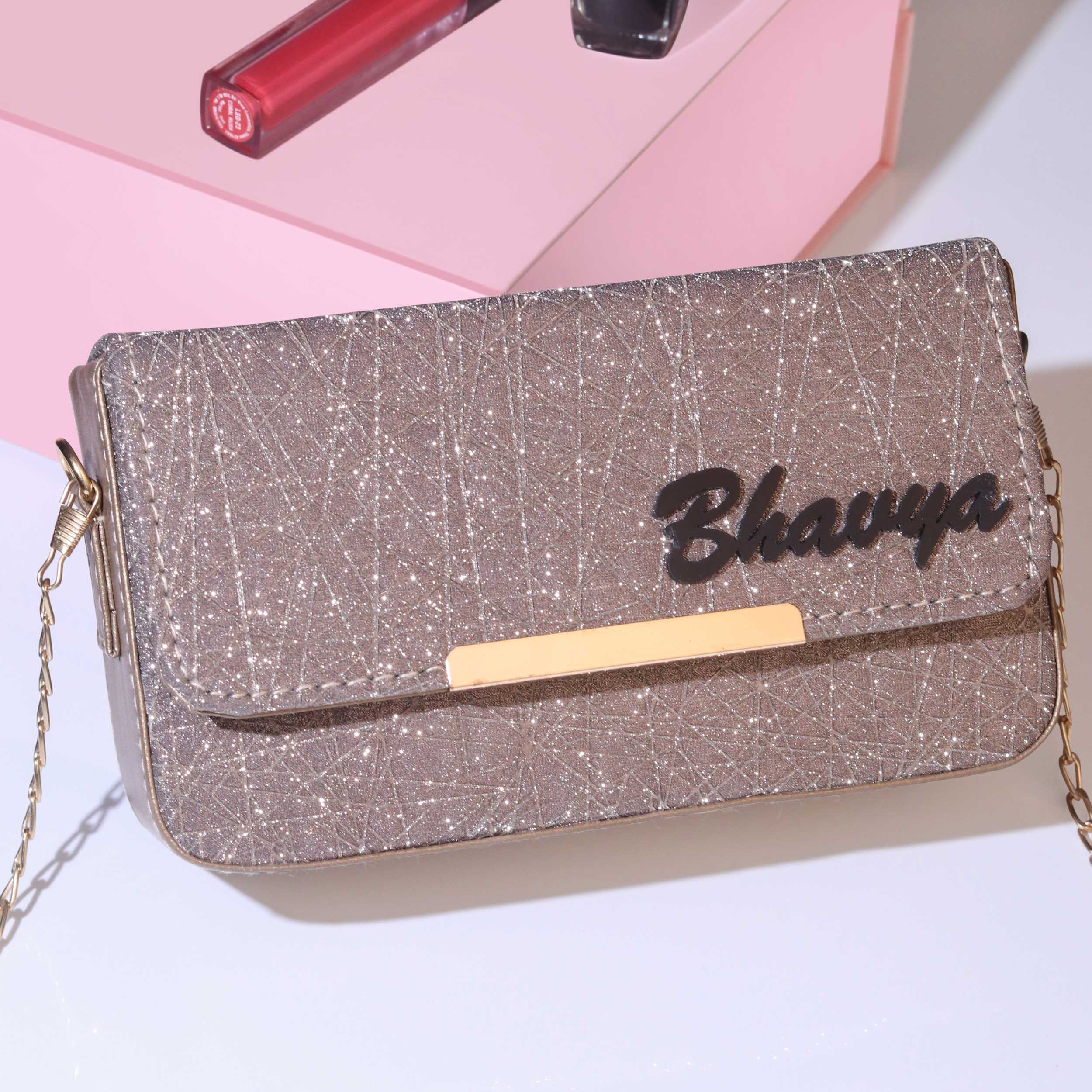 Personalized Glitter Sling Bag With Name