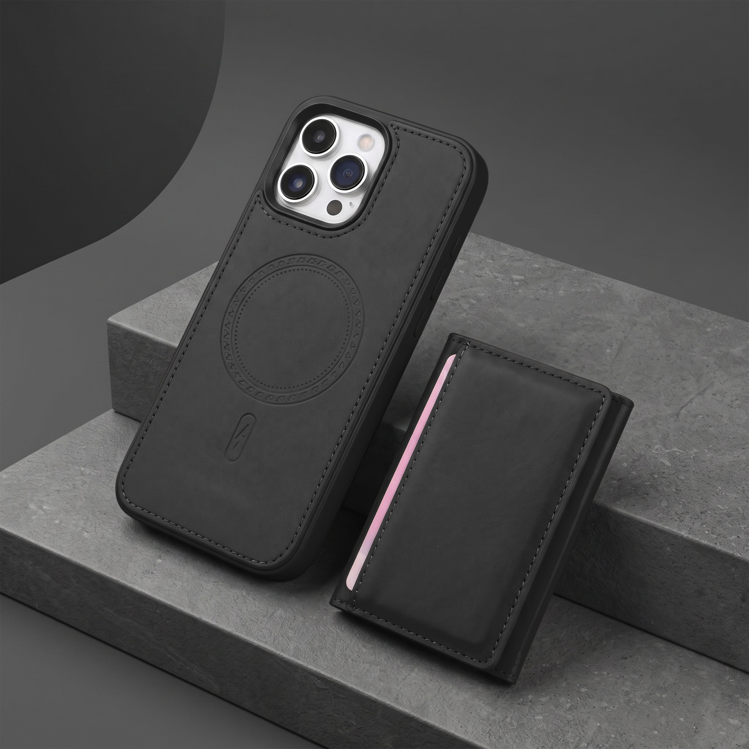 iPhone 16 Pro Max Magnetic Case with Detachable Cardholder - Black