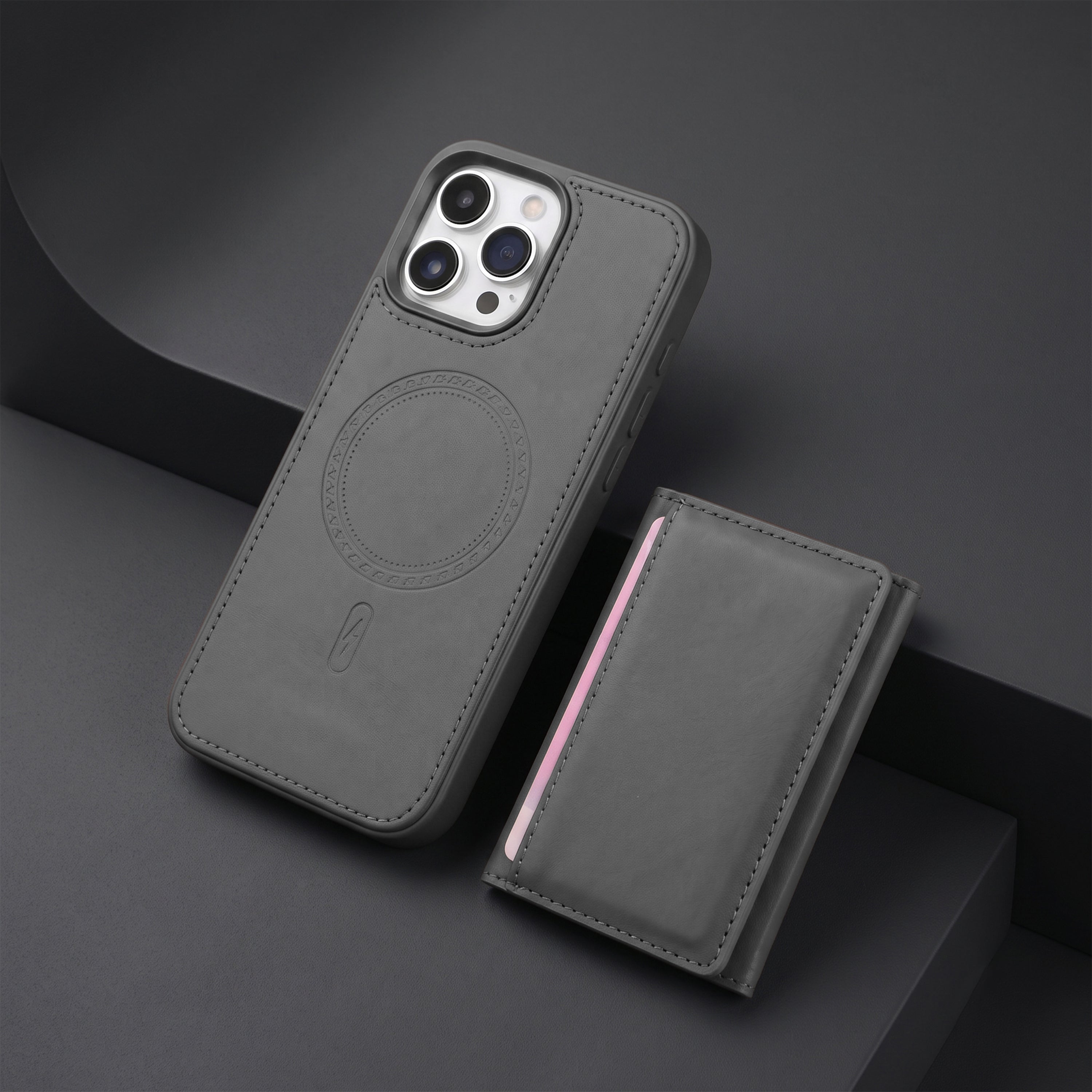 iPhone 16 Pro Max Magnetic Case with Detachable Cardholder - Grey