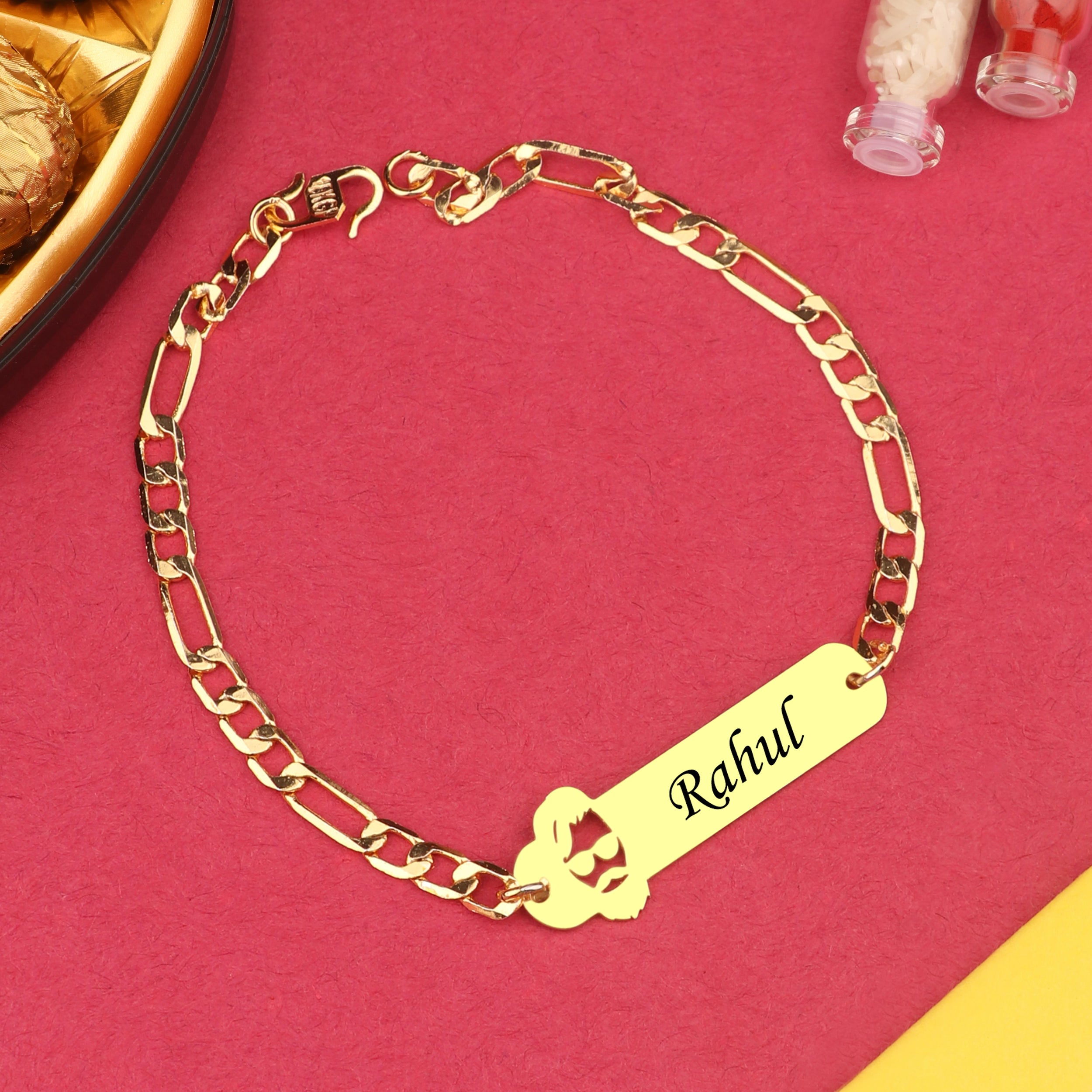 Personalized Metal Swag Face Rakhi With Name