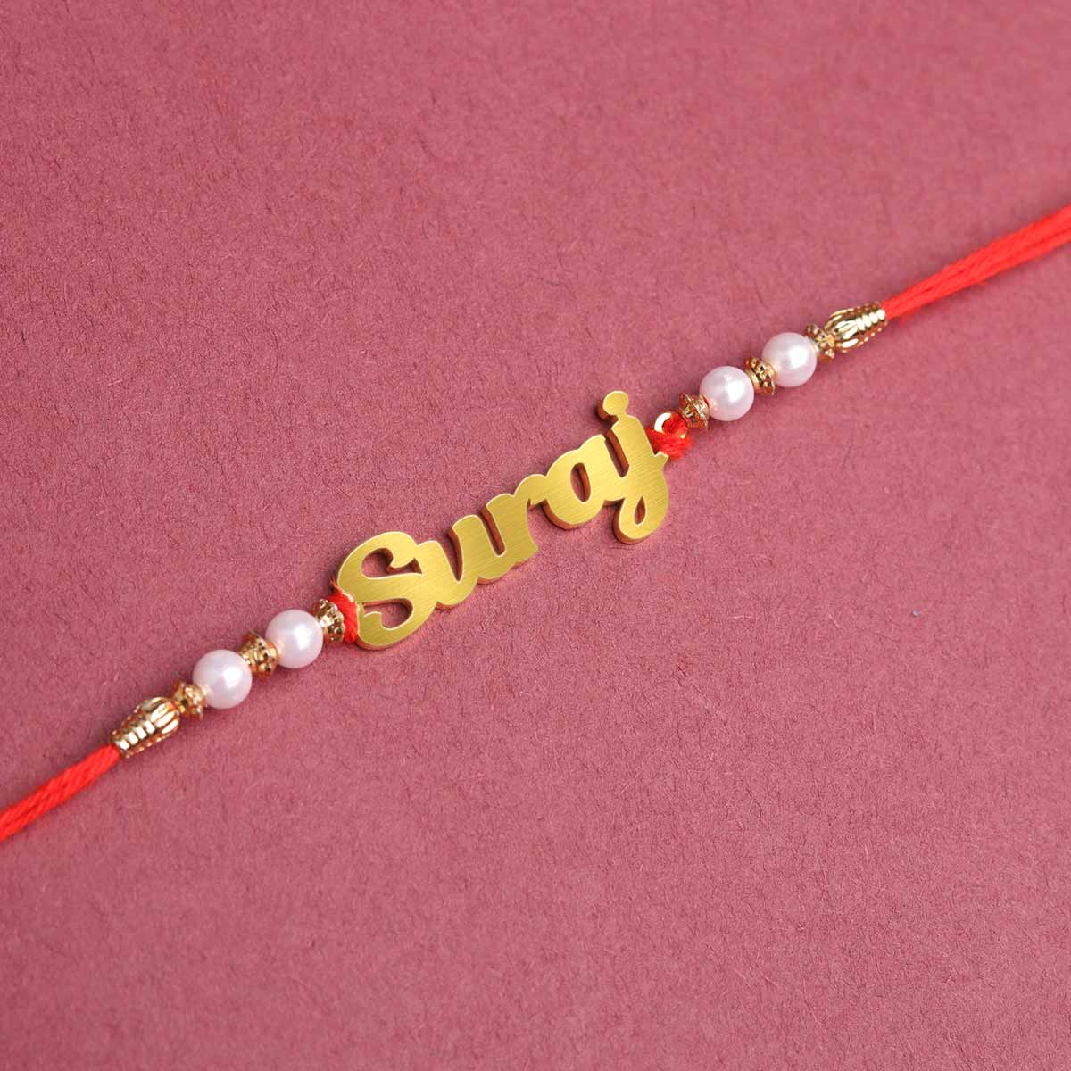 Personalized Classic Style Name Rakhi With Pearl Beads