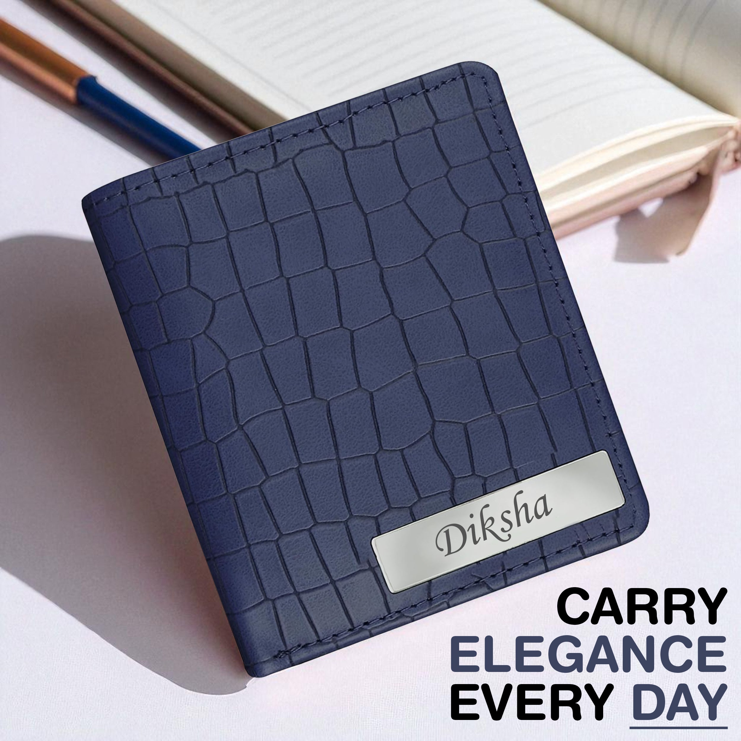 Personalized Croco Design Cardholder With Name - Blue