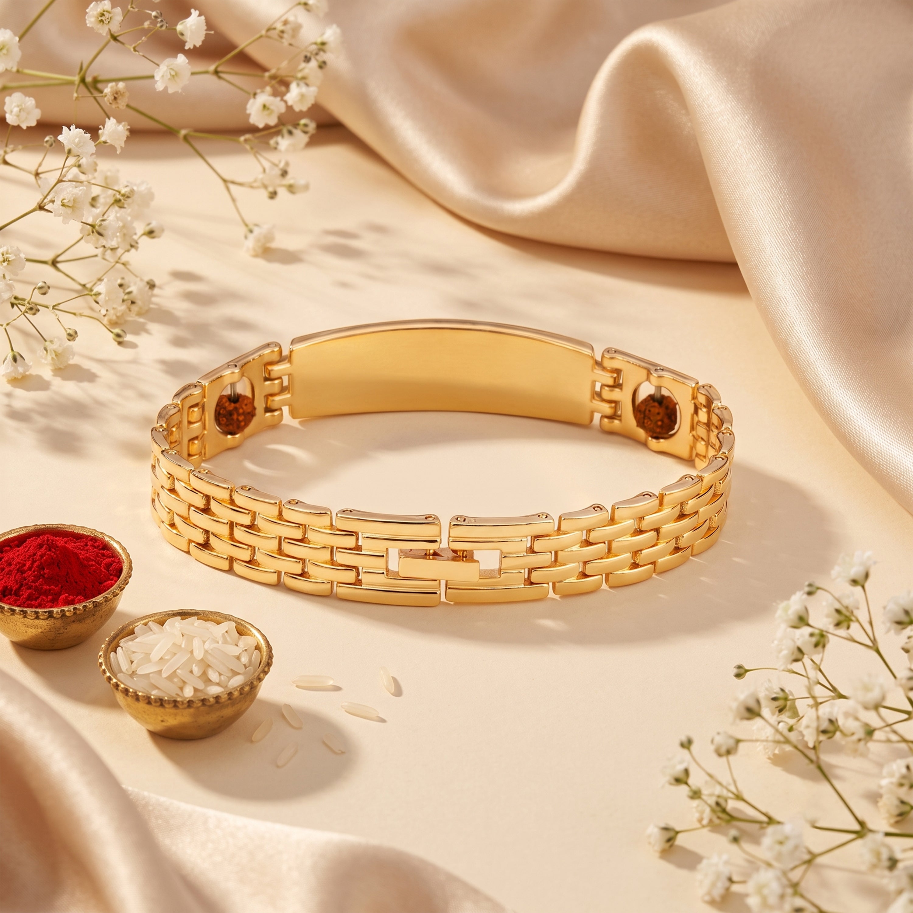Personalized Rudra Bandhan Bracelet Rakhi With Gift Box - Golden