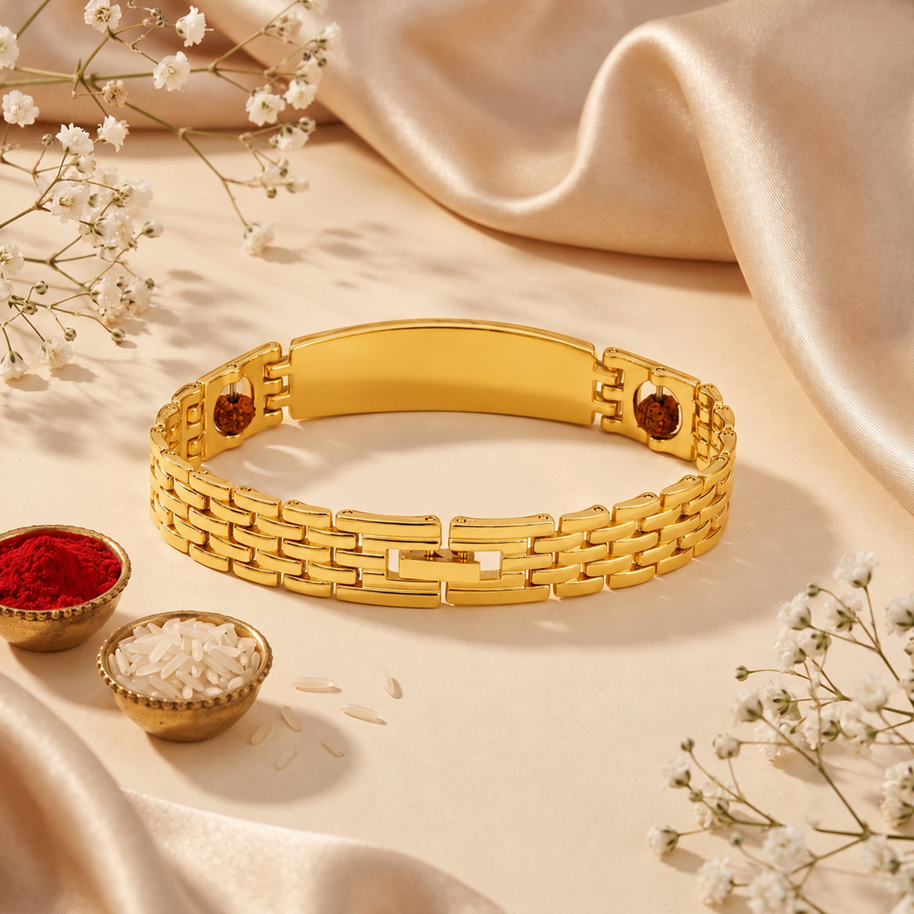 Personalized Rudra Bandhan Bracelet Rakhi With Gift Box - Golden