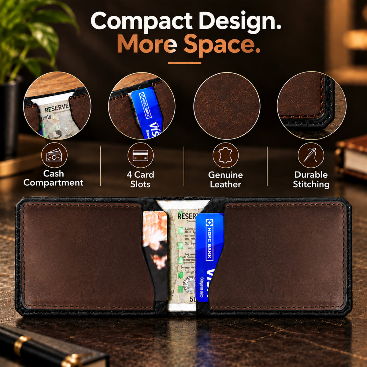 Hunter Dual-Tone Leather Wallet with Tich Button Closure - Brown