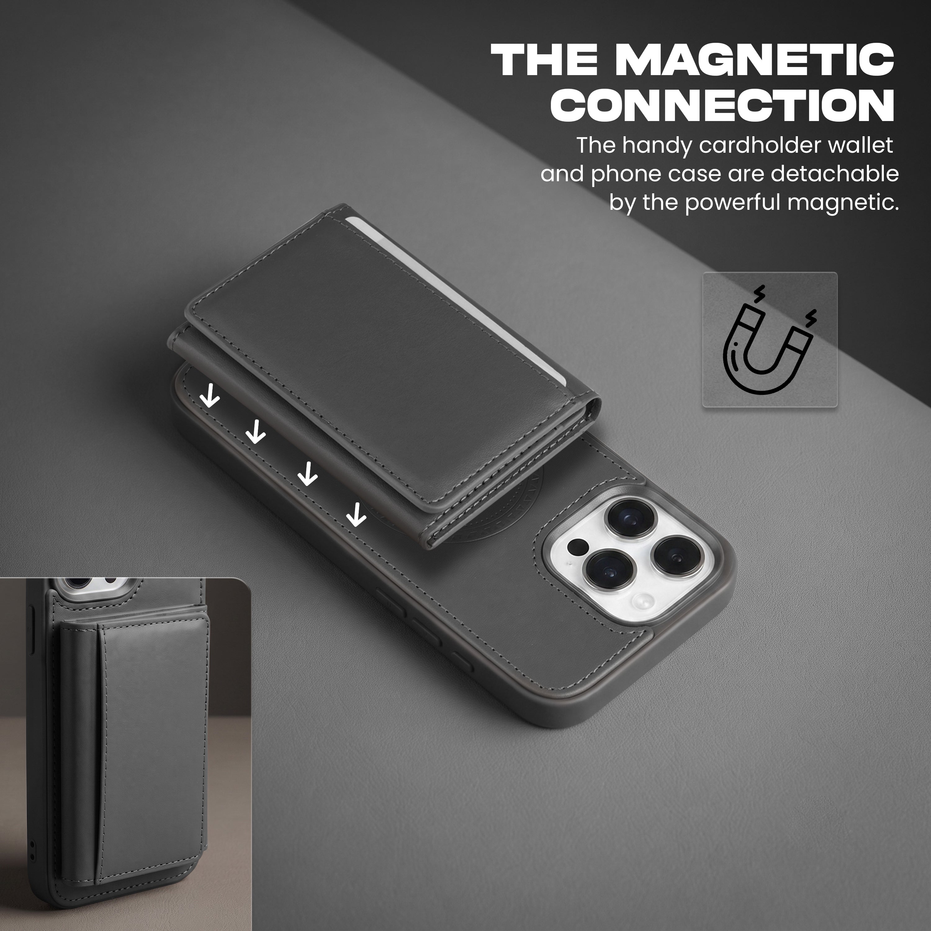 iPhone 16 Pro Max Magnetic Case with Detachable Cardholder - Grey