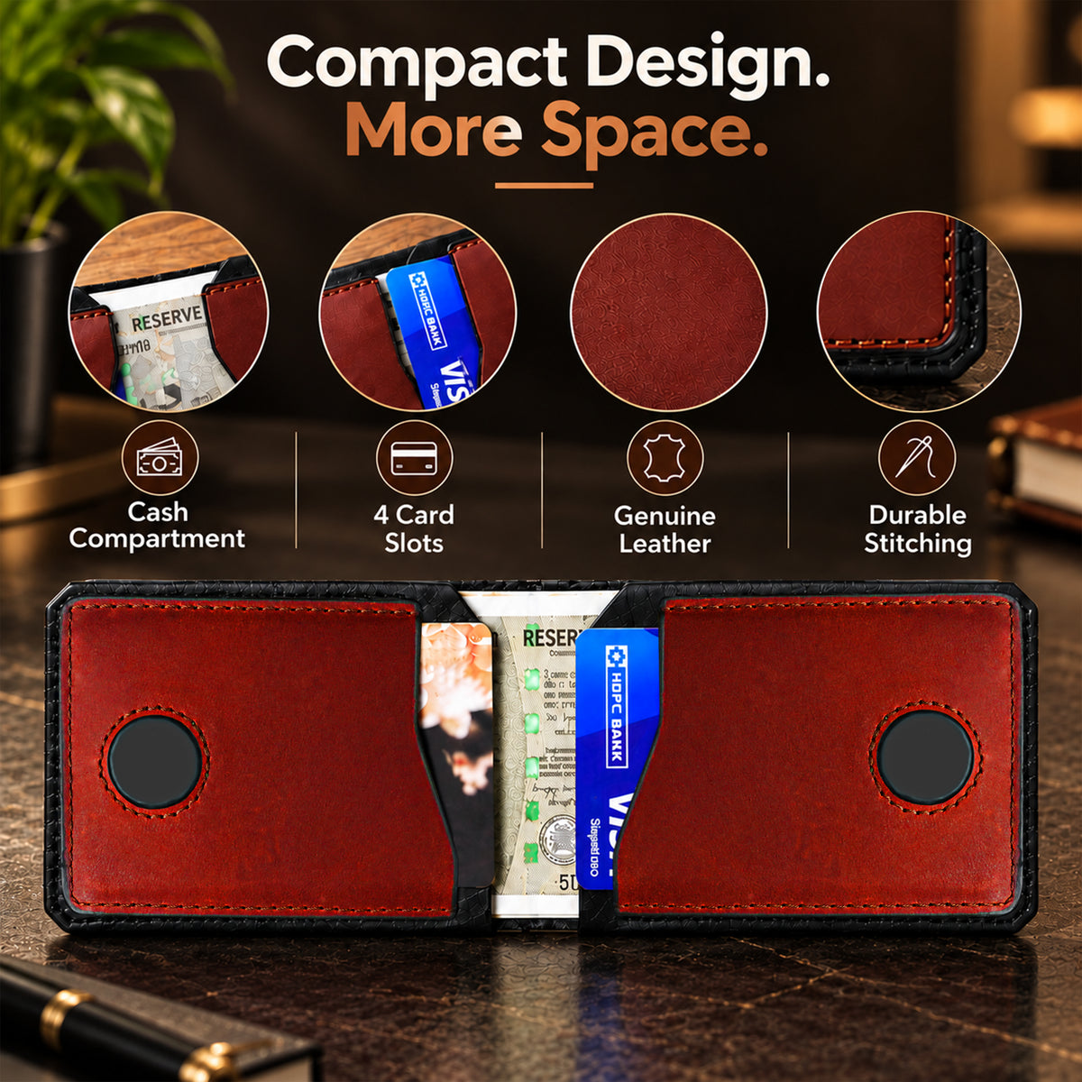 Hunter Dual-Tone Leather Men's Wallet with Magnetic Closure - Red