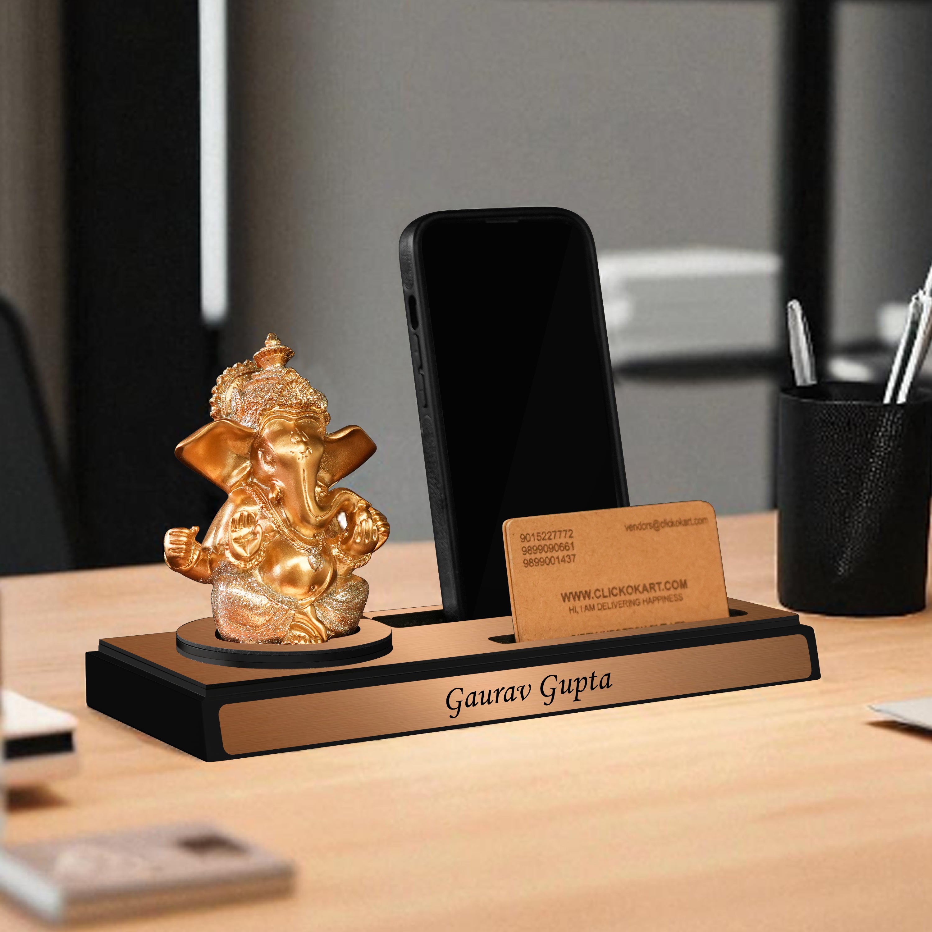 Grace & Glory Lord Ganesha Desk Organizer with Name Engraving