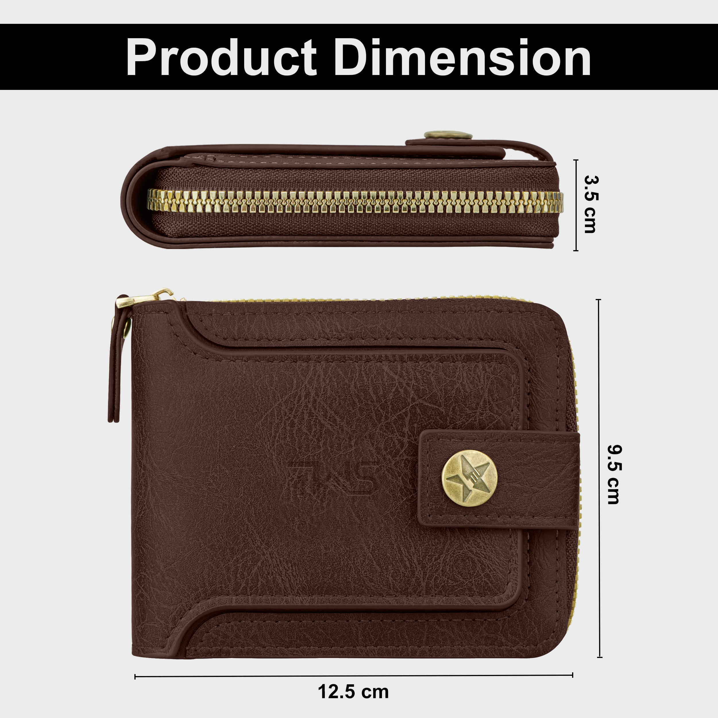 Knight Shield Genuine Leather Zipper Wallet - Dark Brown