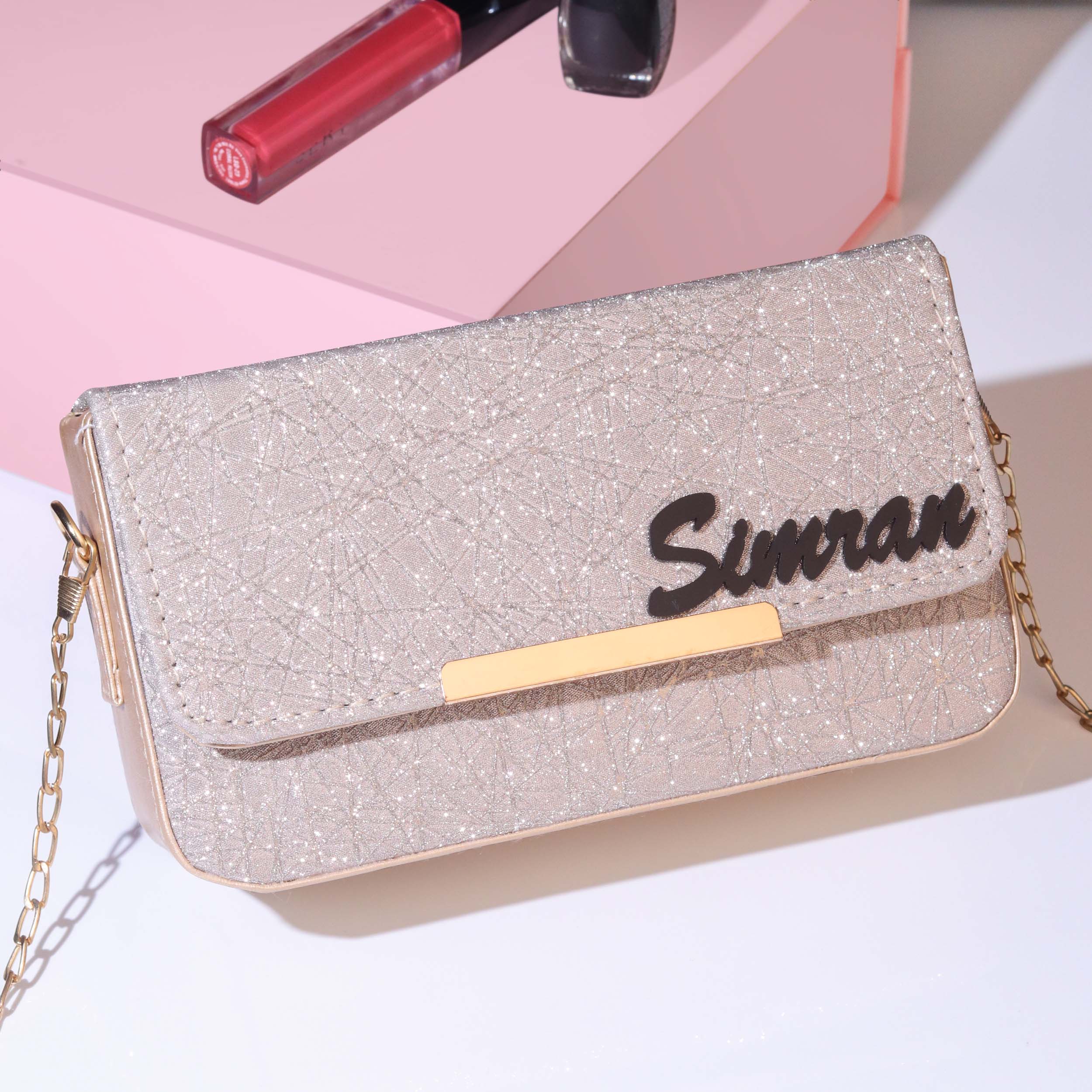 Personalized Glitter Sling Bag With Name