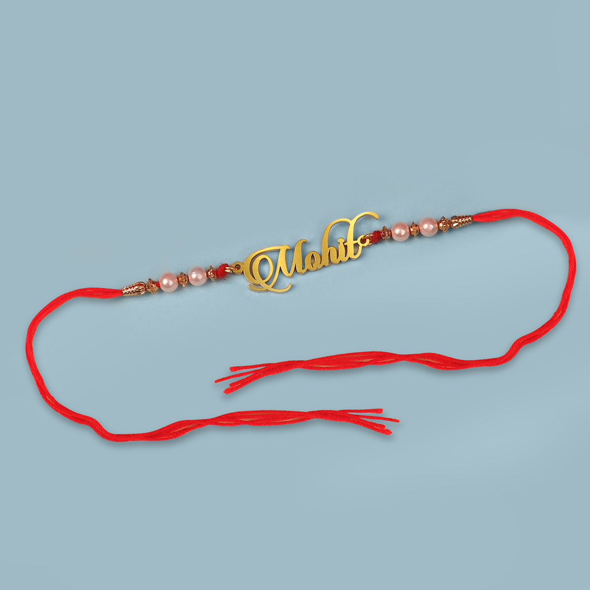 Personalized Cursive Style Name Rakhi With Pearl Beads