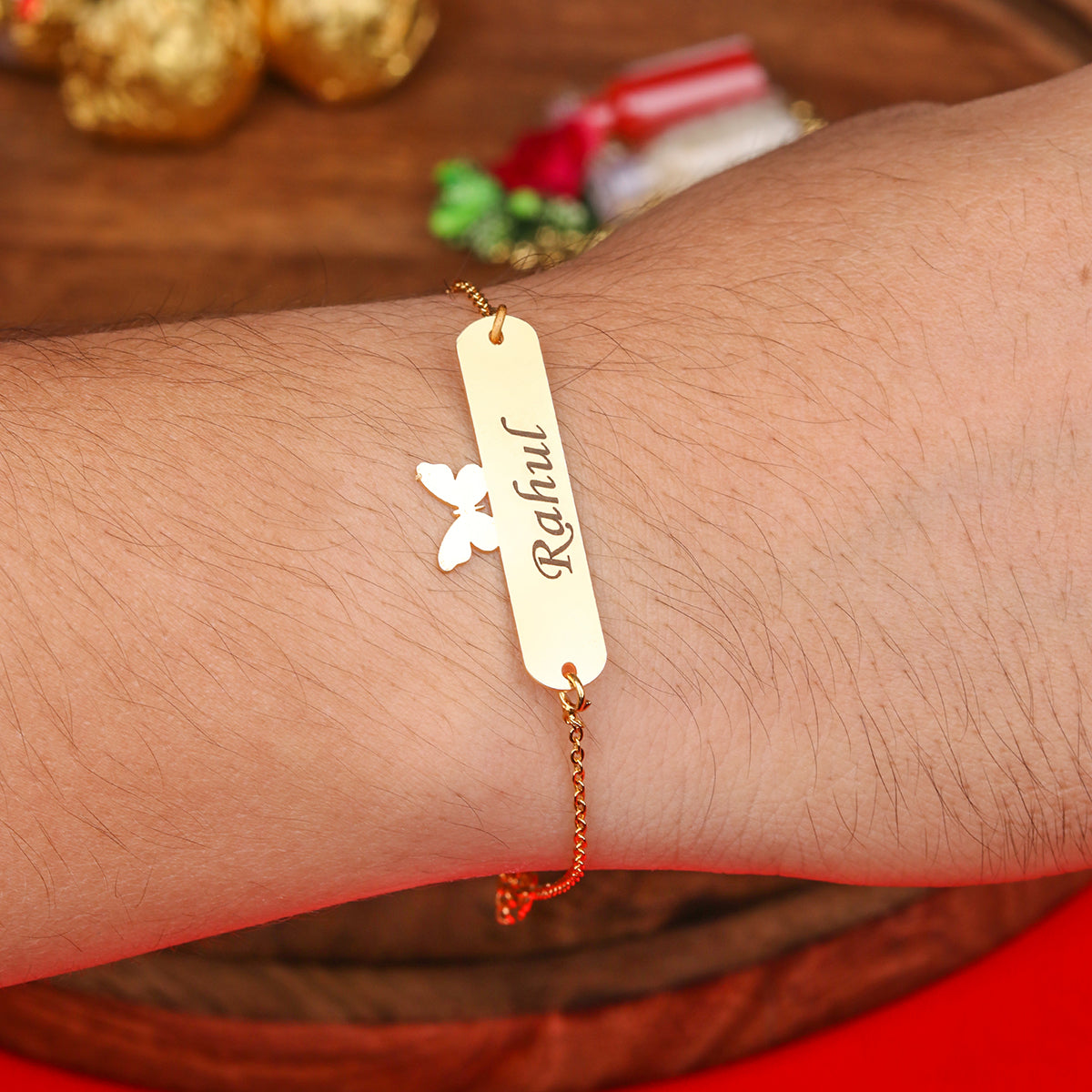 Personalized Metal Butterfly Rakhi With Name
