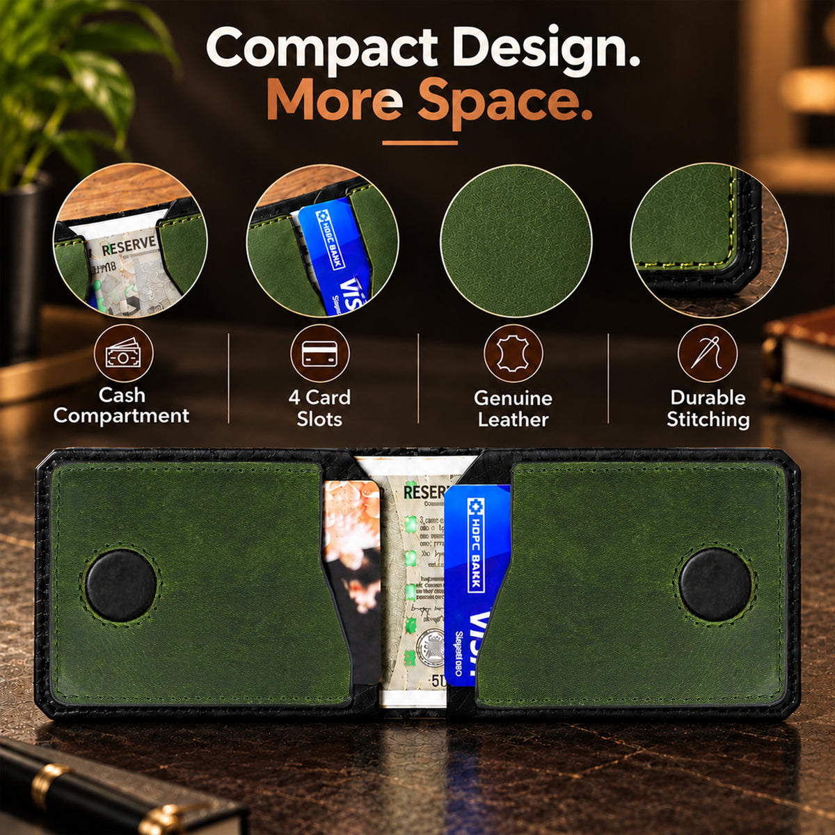 Hunter Dual-Tone Leather Men's Wallet with Magnetic Closure - Green