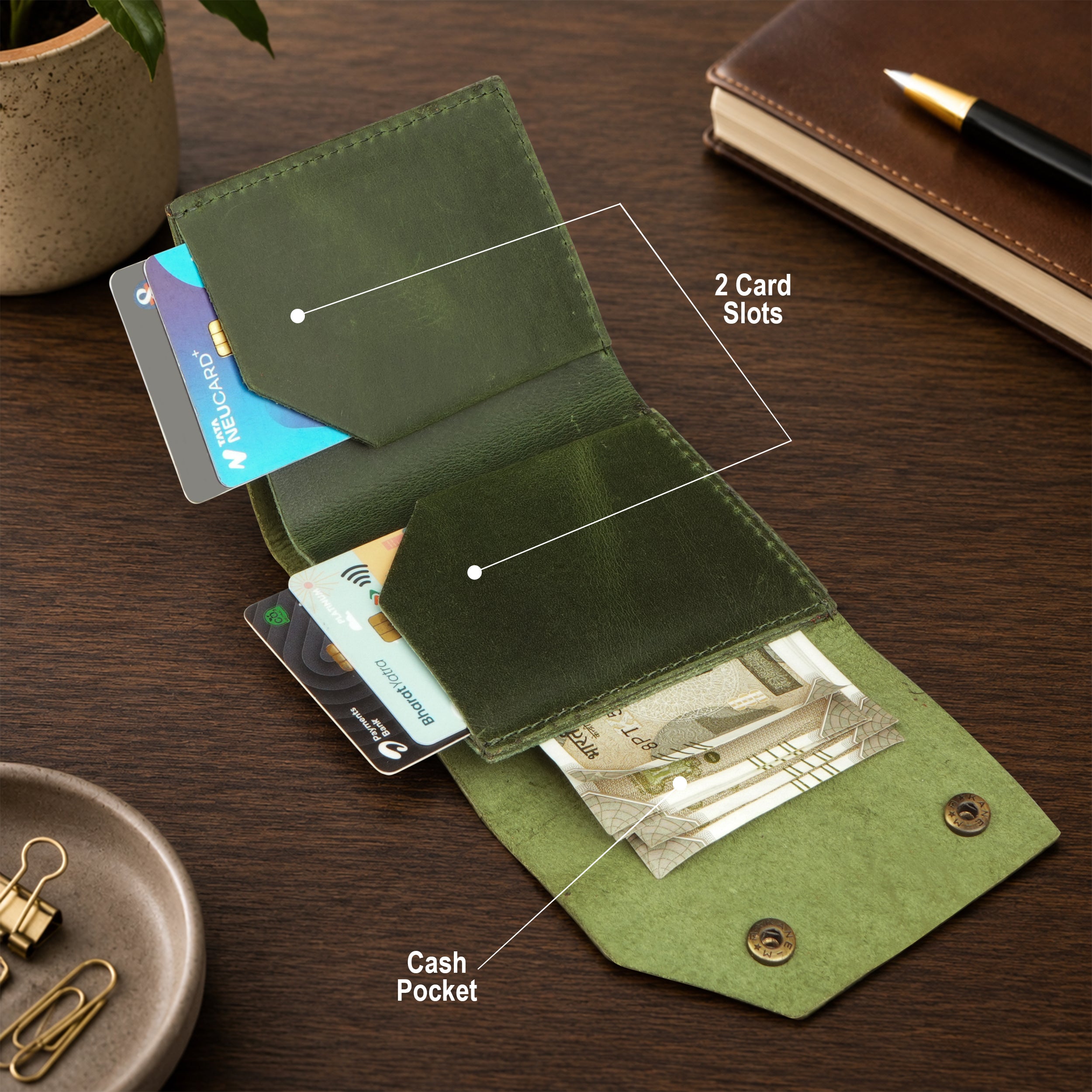 Snapper Minimalist Genuine Leather Wallet - Dark Green