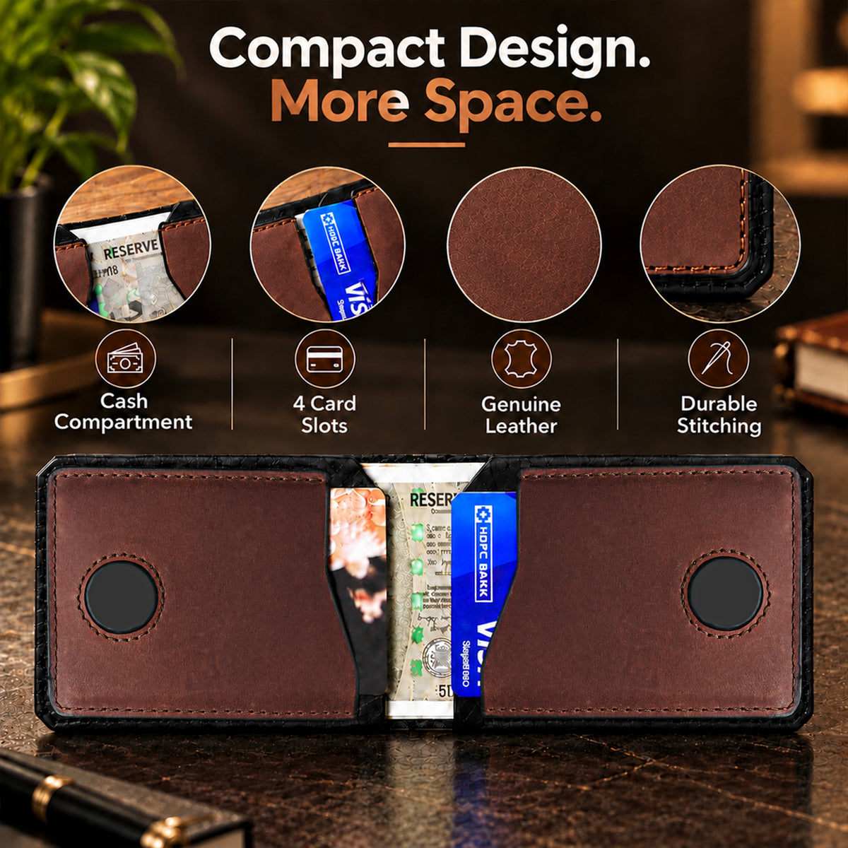 Hunter Dual-Tone Leather Men's Wallet with Magnetic Closure - Brown