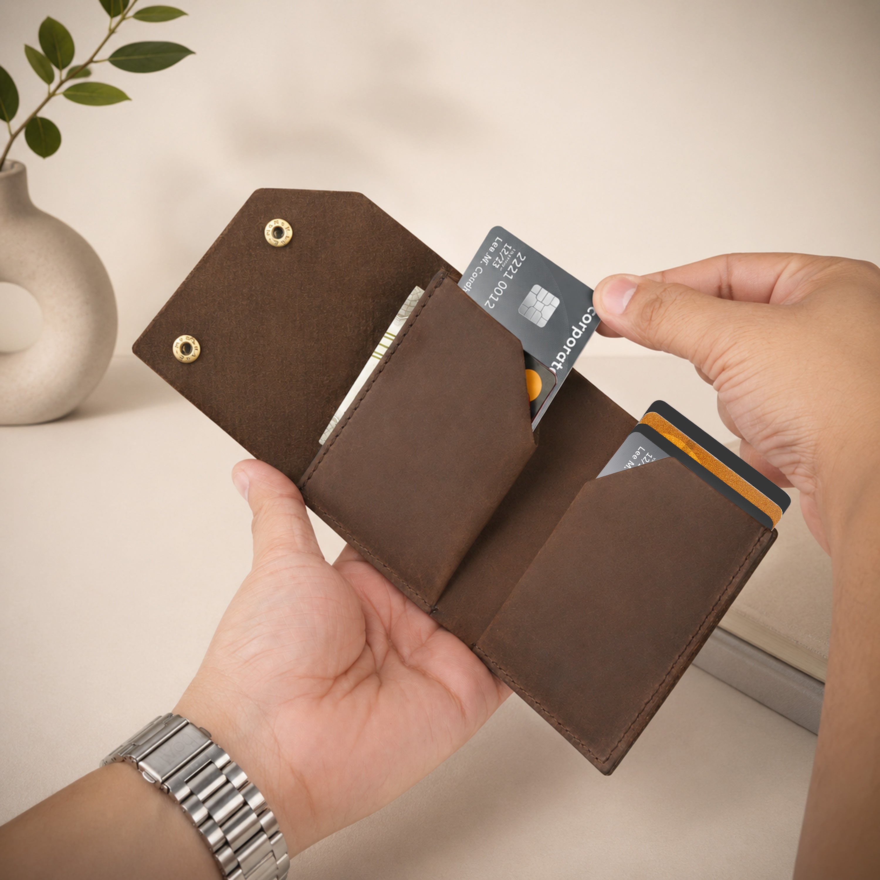 Snapper Minimalist Genuine Leather Wallet - Brown