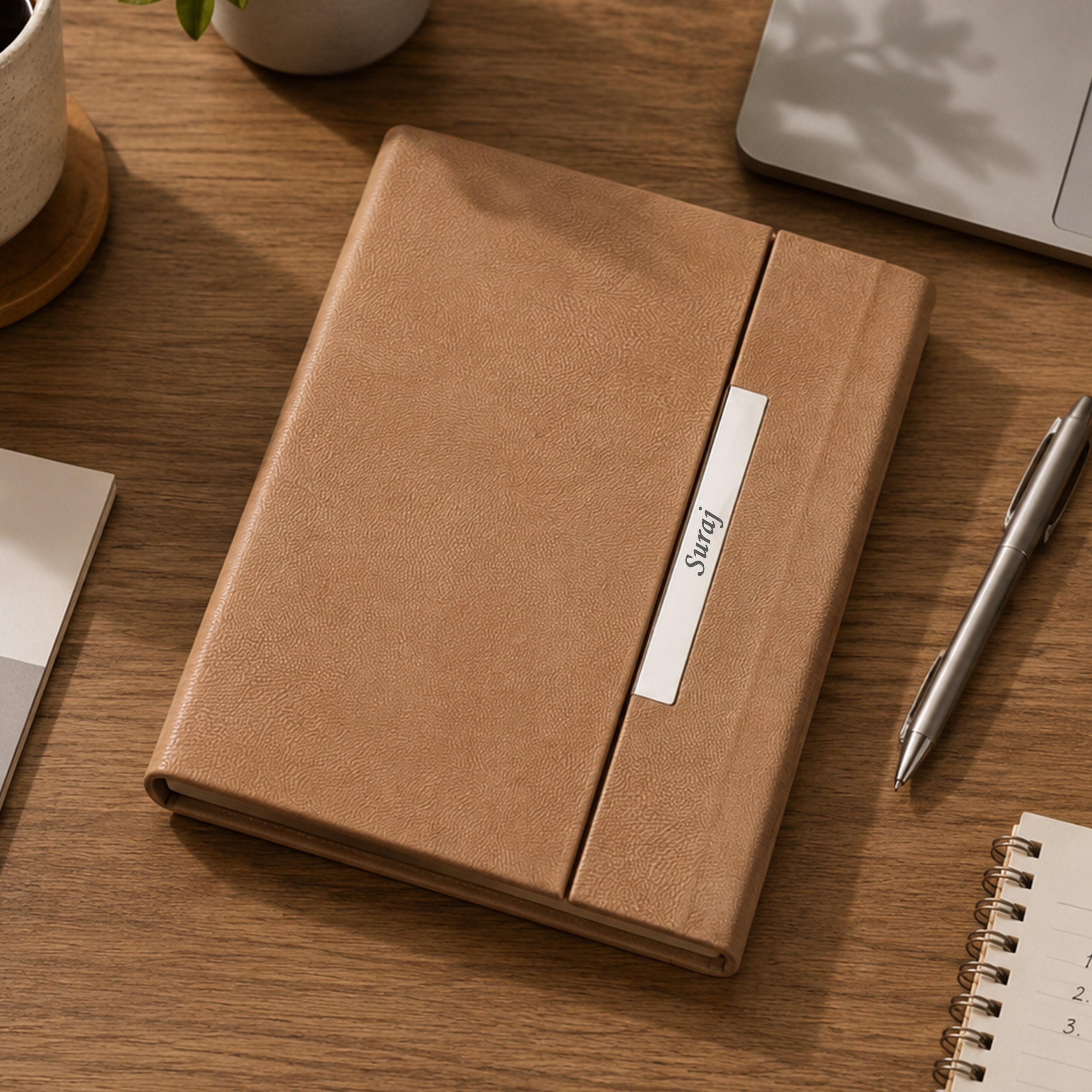 Monarch Personalized A5 Leatherette Diary & Pen Set - Beige