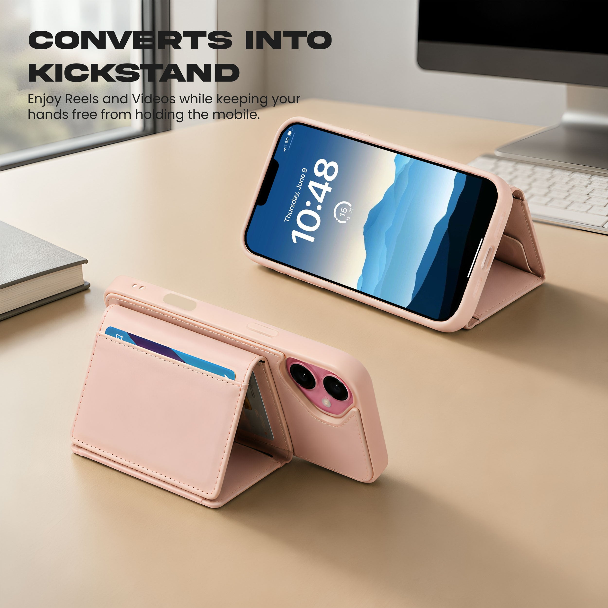 iPhone 16 Plus Magnetic Case with Detachable Cardholder - Pink