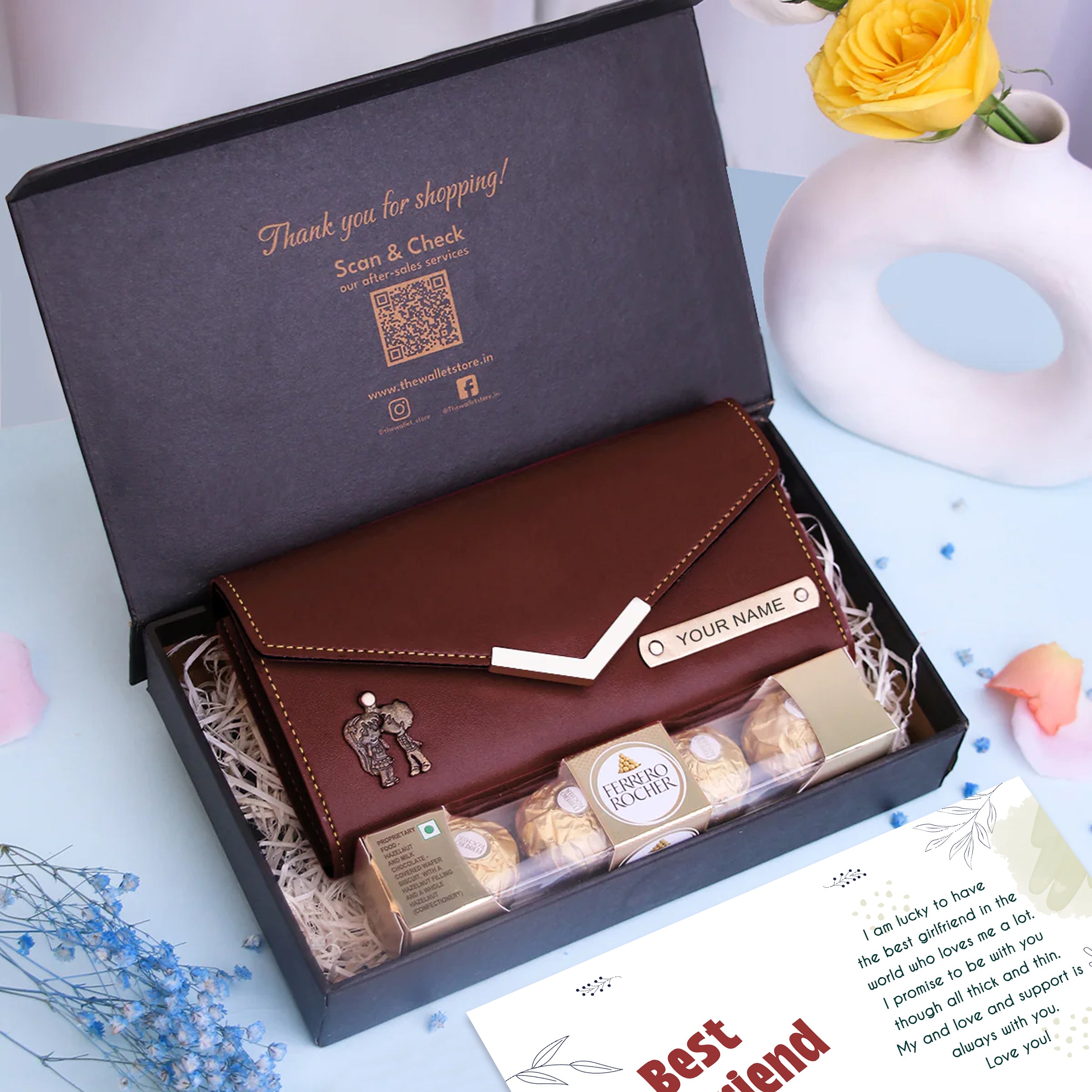 Personalized Premium Leather Clutch & Chocolate Gift Set