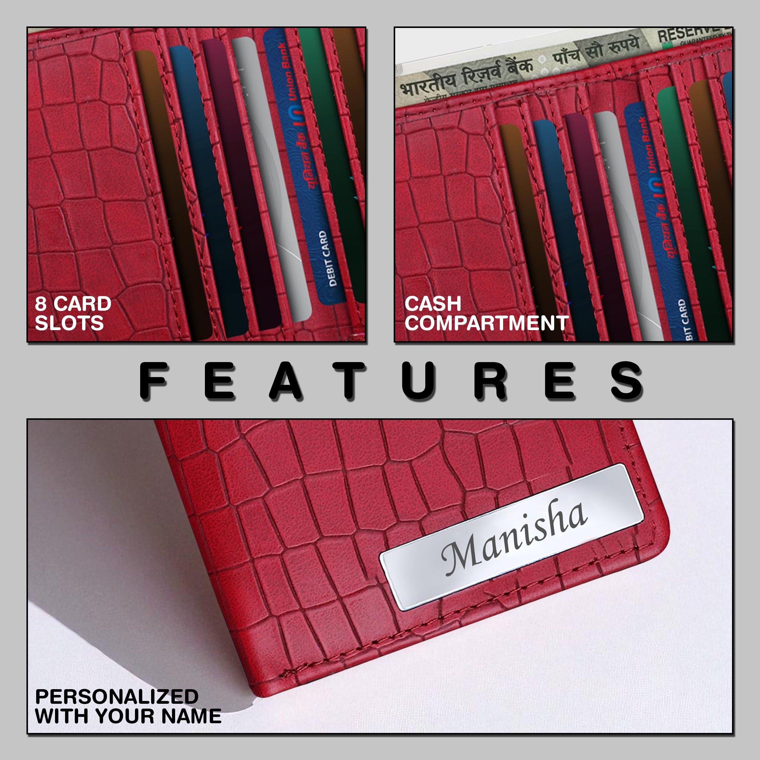 Personalized Croco Design Cardholder With Name - Red