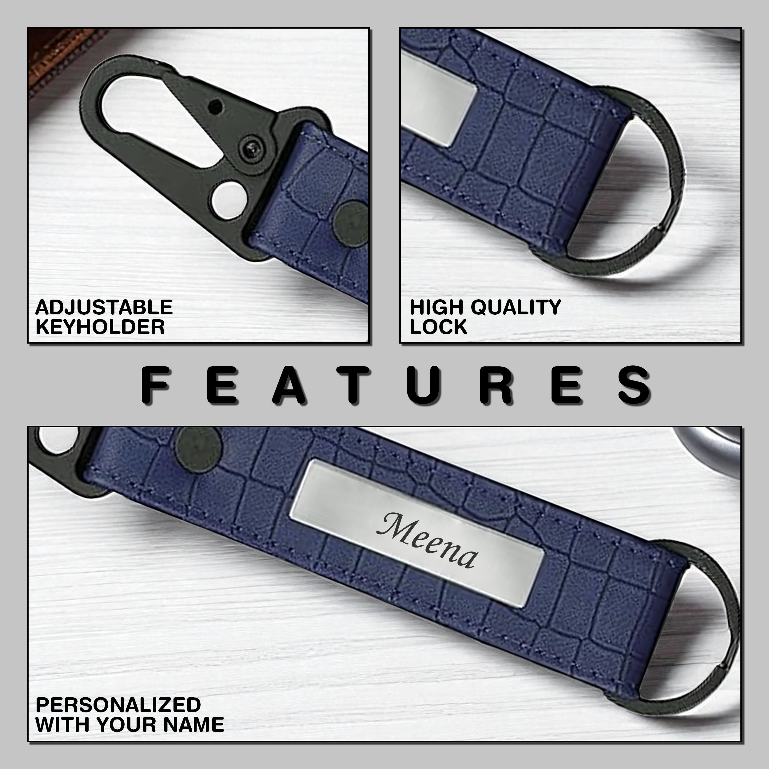 Personalized Croco Design Keychain With Name - Blue