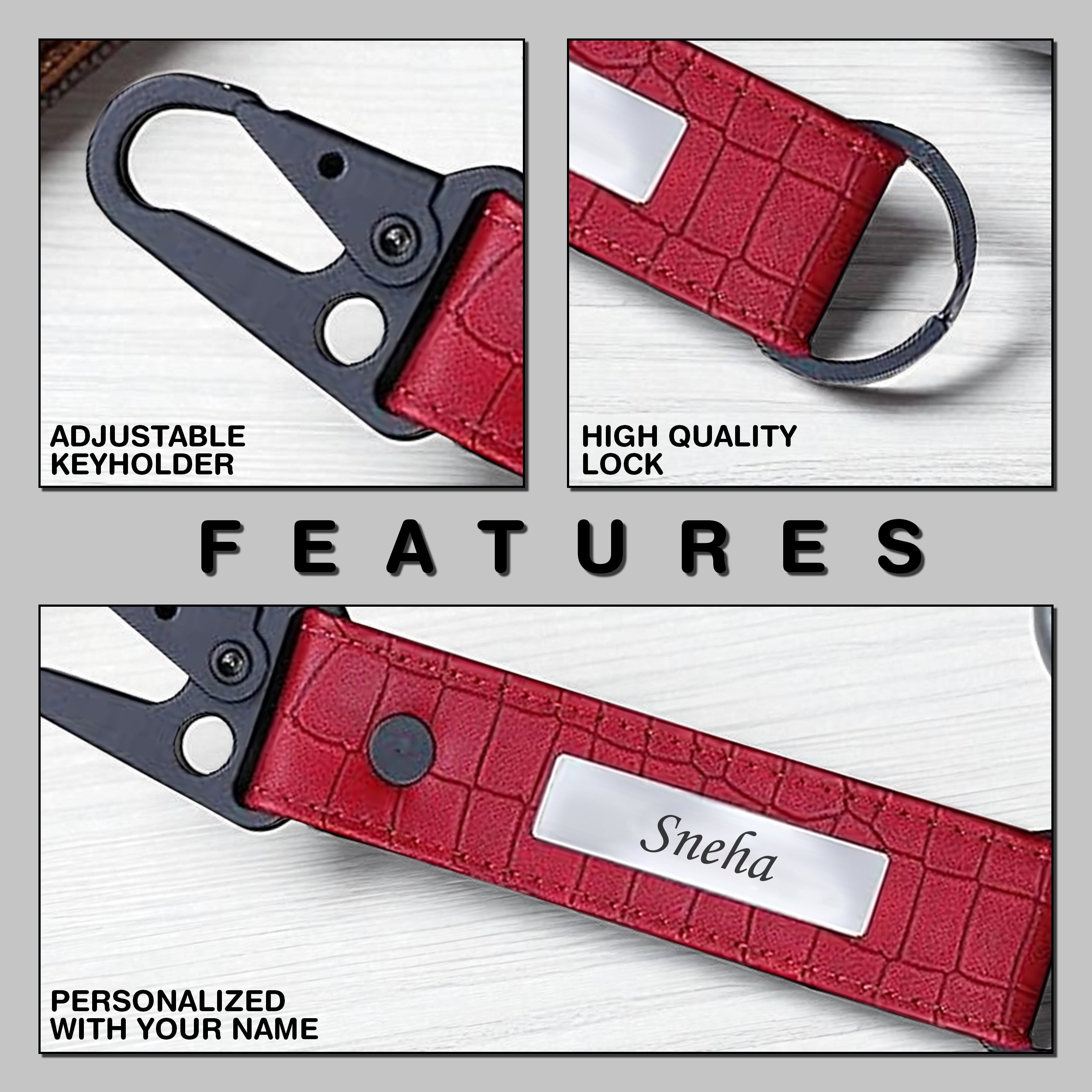 Personalized Croco Design Keychain With Name - Red