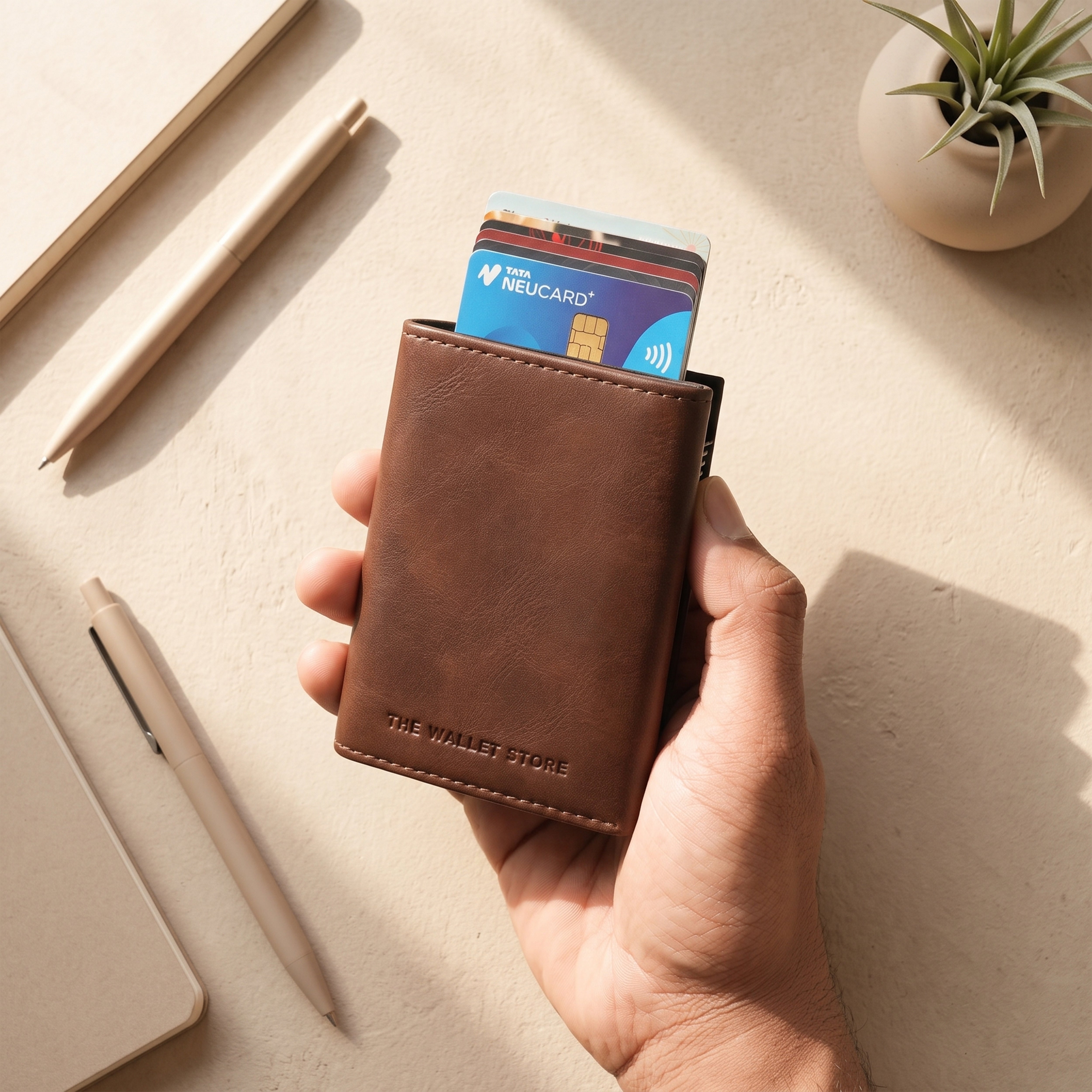 Crest RFID Protected Wallet Cardholder - Brown