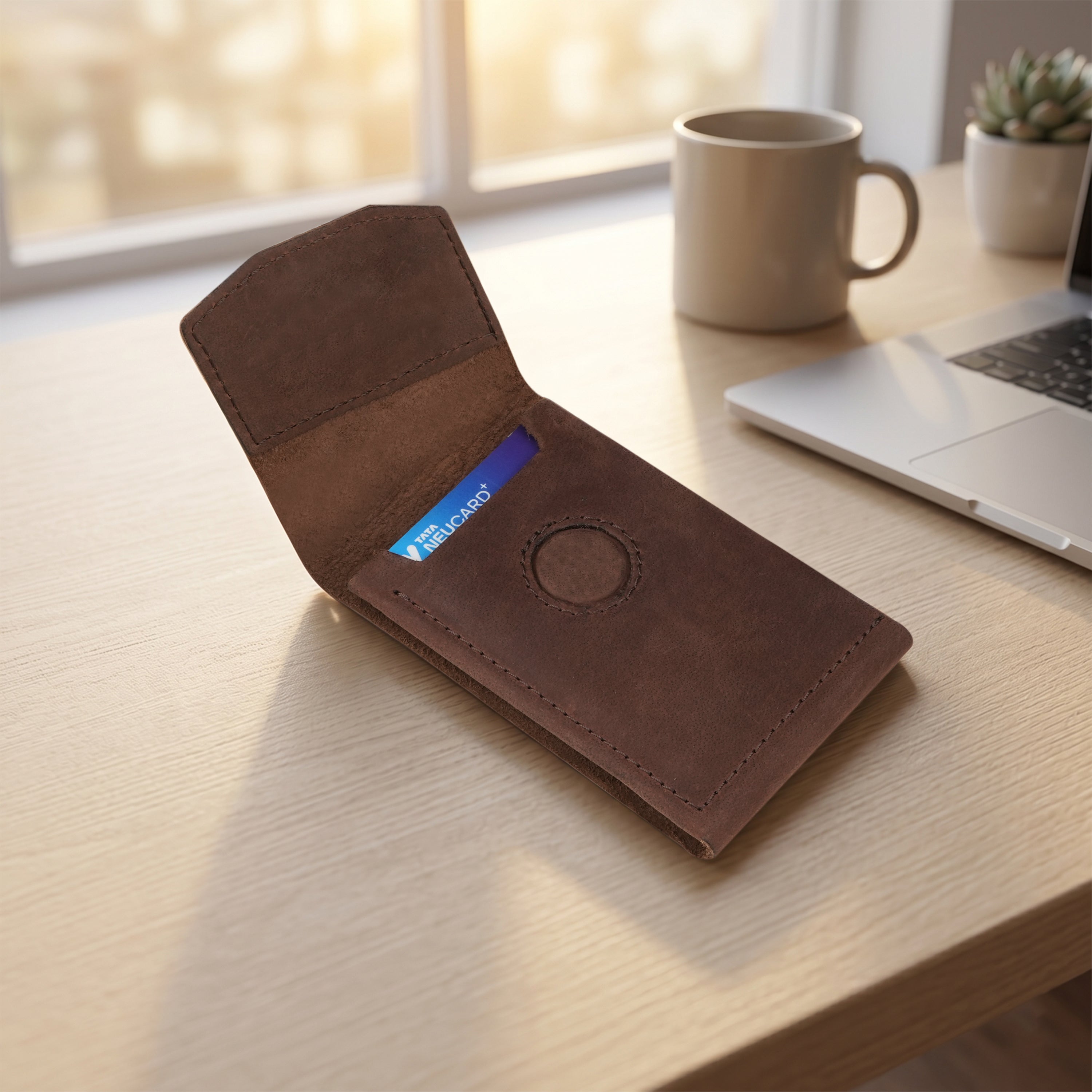 Flip Genuine Leather Wallet With Magnetic Closure - Brown