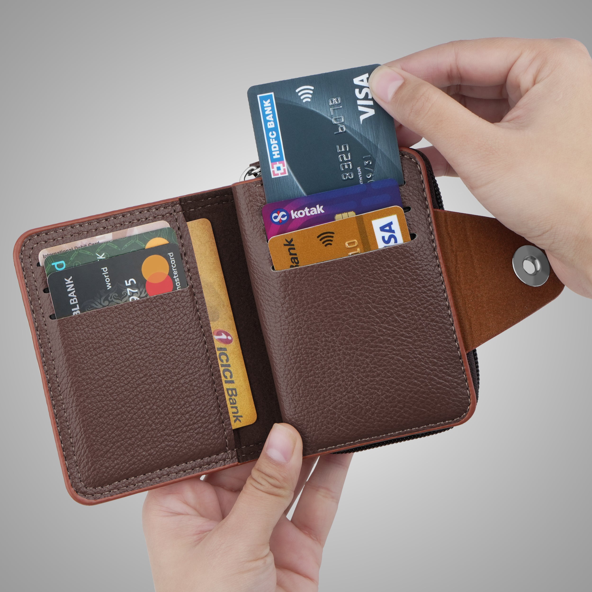 Secure Mate Vegan Leather Zipper Wallet - Brown Tan