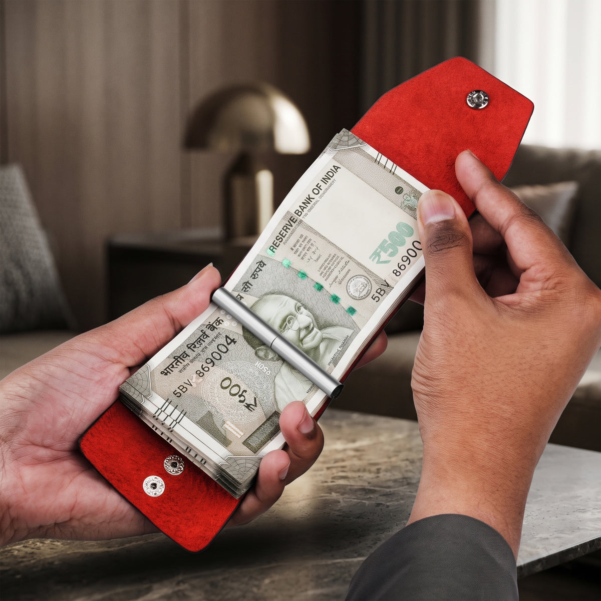 Cash Wrap Slim Leather Wallet - Red