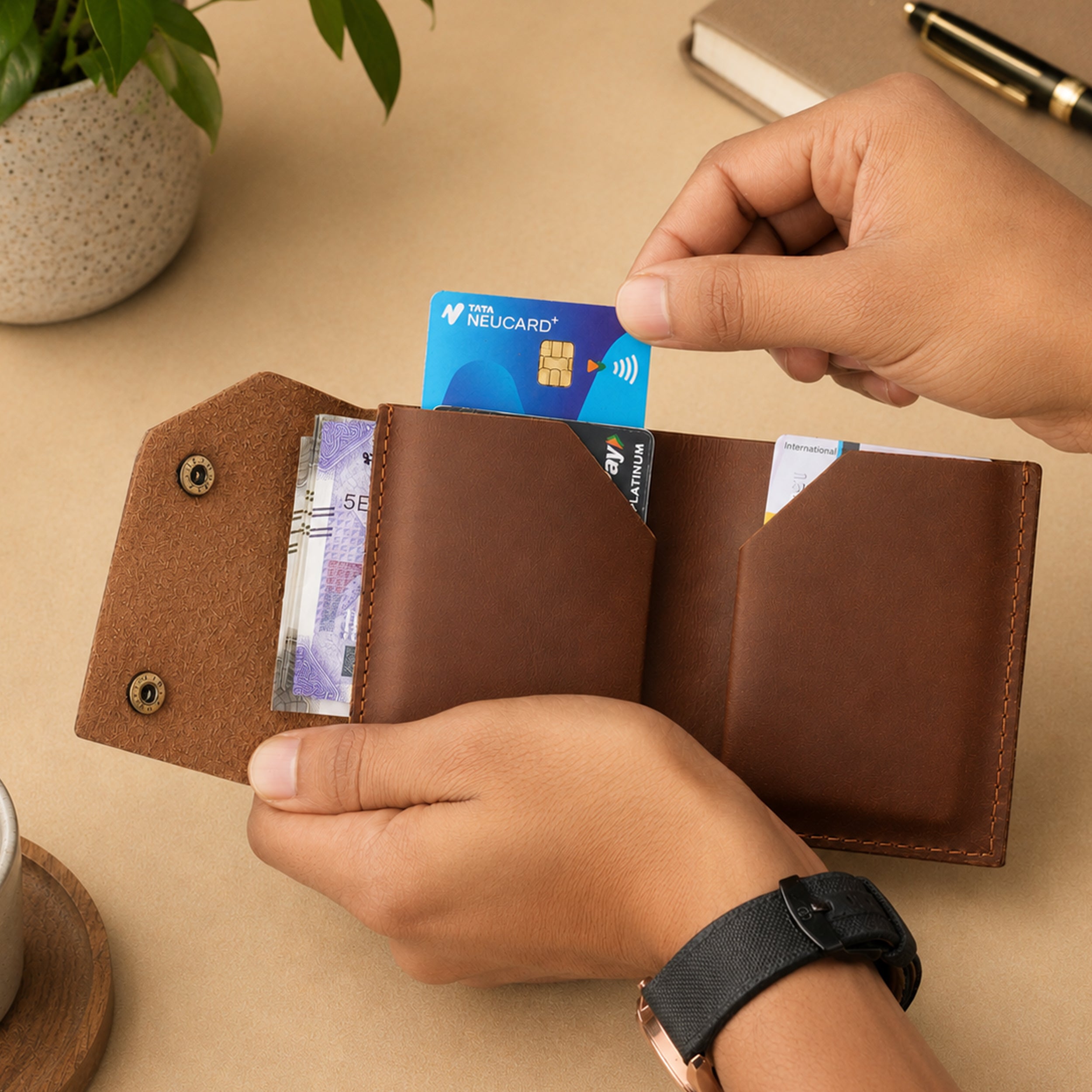 Snapper Minimalist Genuine Leather Wallet - Tan