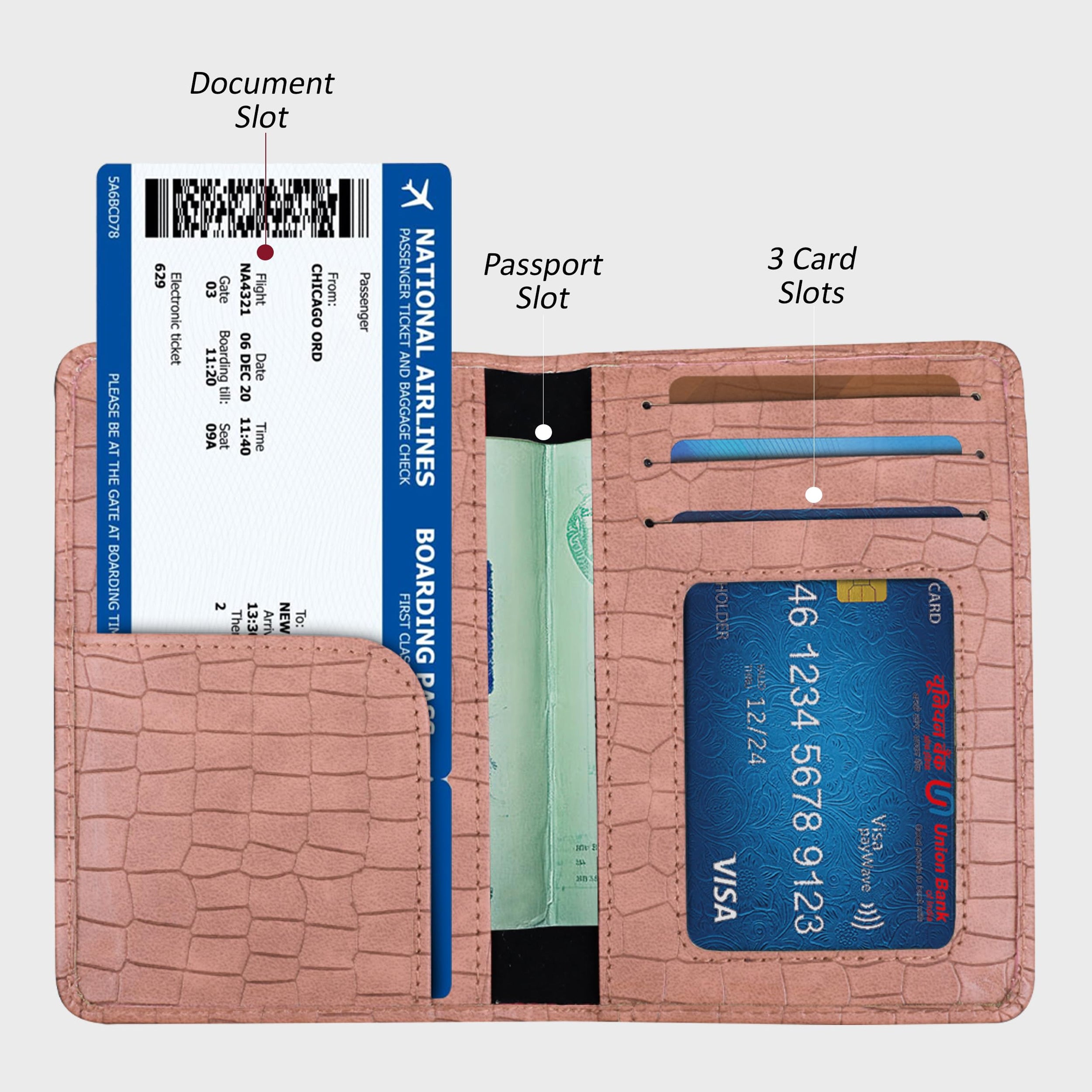 Personalized Croco Design Passport Cover With Name - Beige