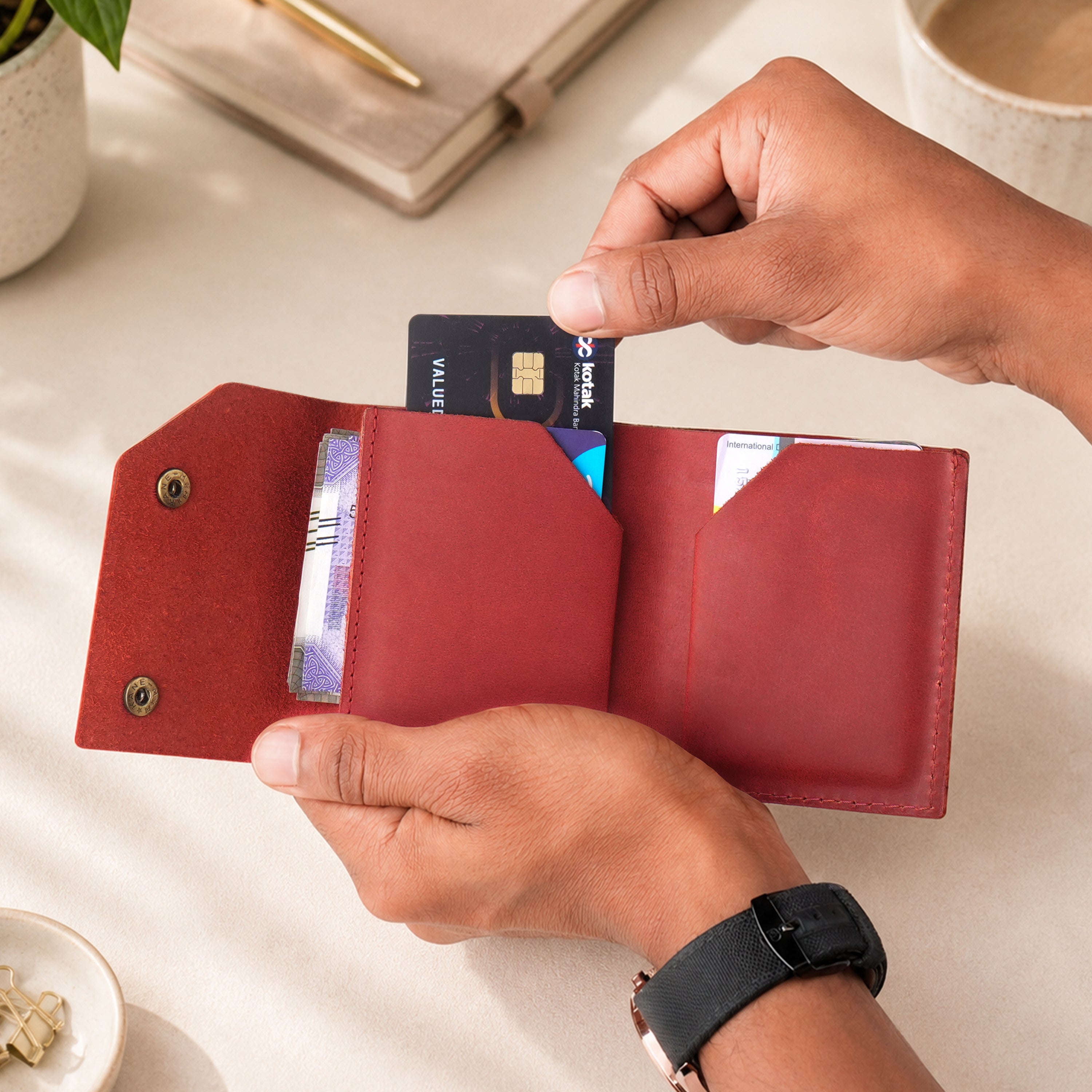 Snapper Minimalist Genuine Leather Wallet - Red