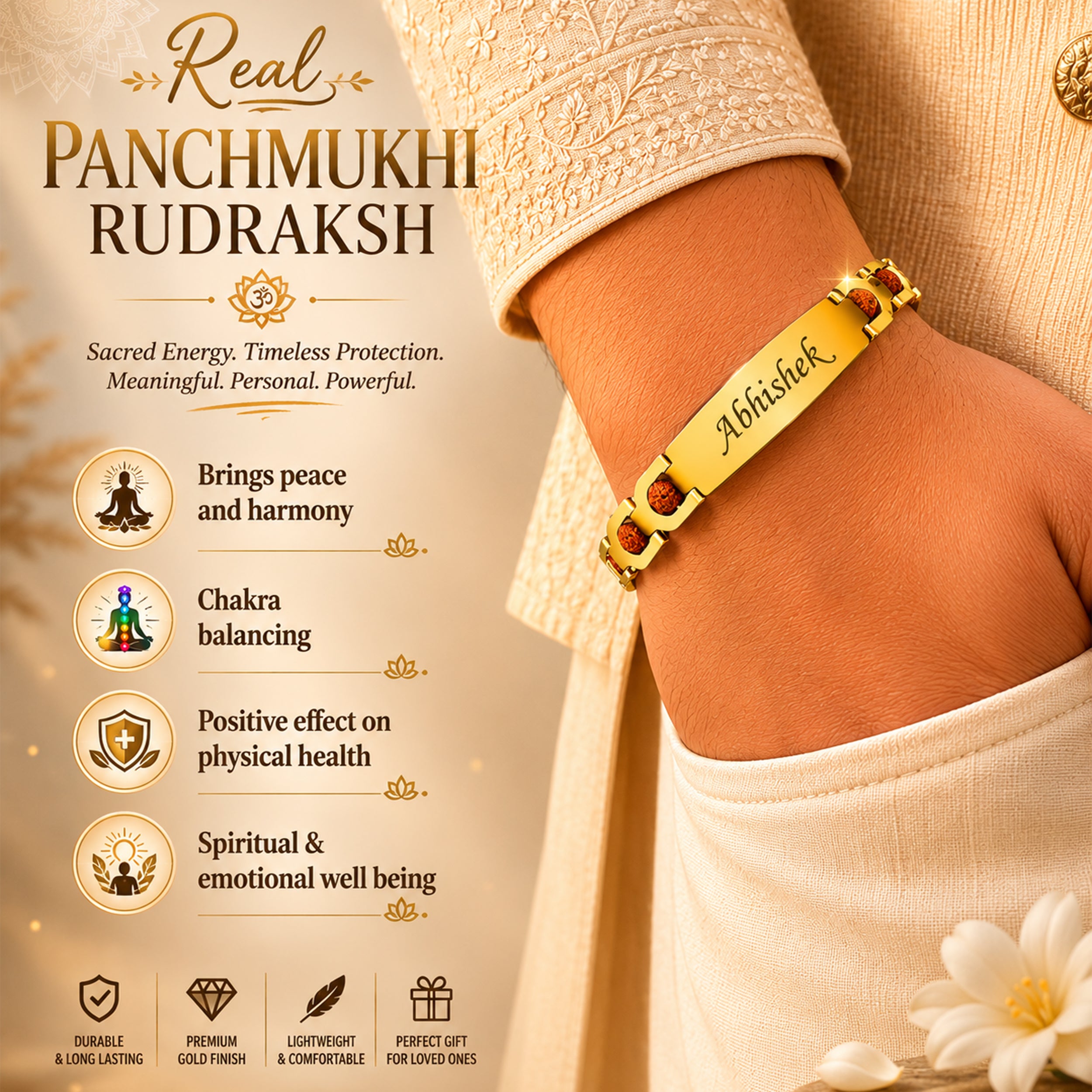 Personalized Bracelet Style Rudraksh Rakhi With Name